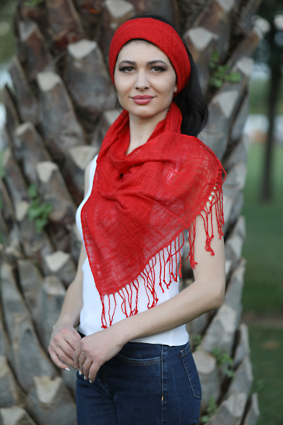 شال کتانی قرمز میستیک Mystic مدل MS-273