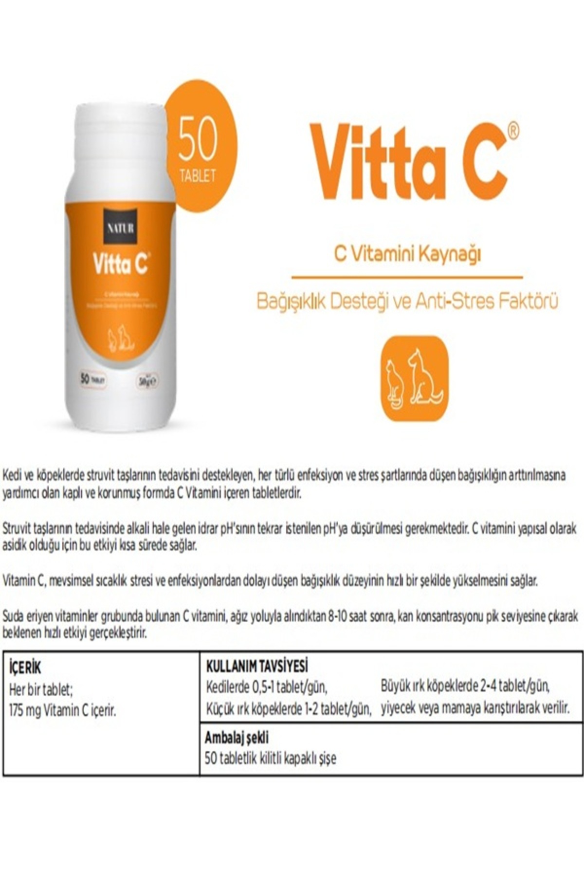 قرص ویتامین C گربه و سگ ناتور بای گوردیون گلوبال Natur by Gordion Global Vitta-C