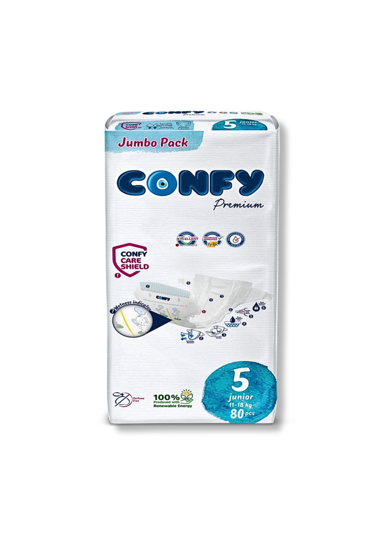 پوشک بچه جونیور 11 تا 18 کیلوگرم 80 عددی سایز ممتاز 5 اورجینال Confy