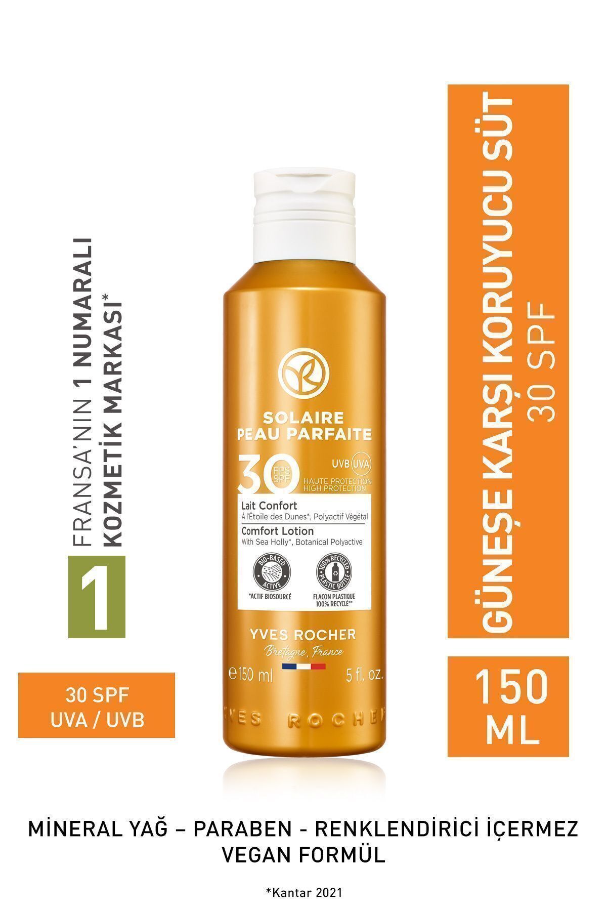 Yves Rocher کرم ضدآفتاب SPF 30 برای صورت و بدن حجم 150 میلی لیتر
