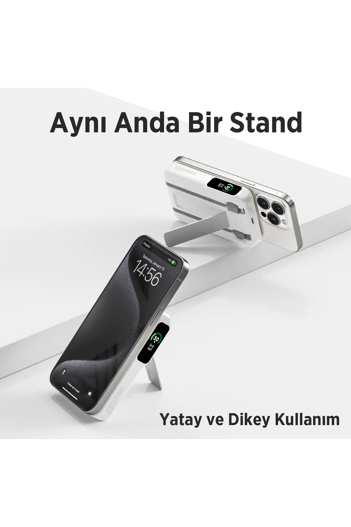 پاوربانک بی سیم مغناطیسی با صفحه نمایش اولد TPB16 10000 ماهه شارژ سریع 20 واتی و 15 MAGSAFE سفید اورجینال Bix