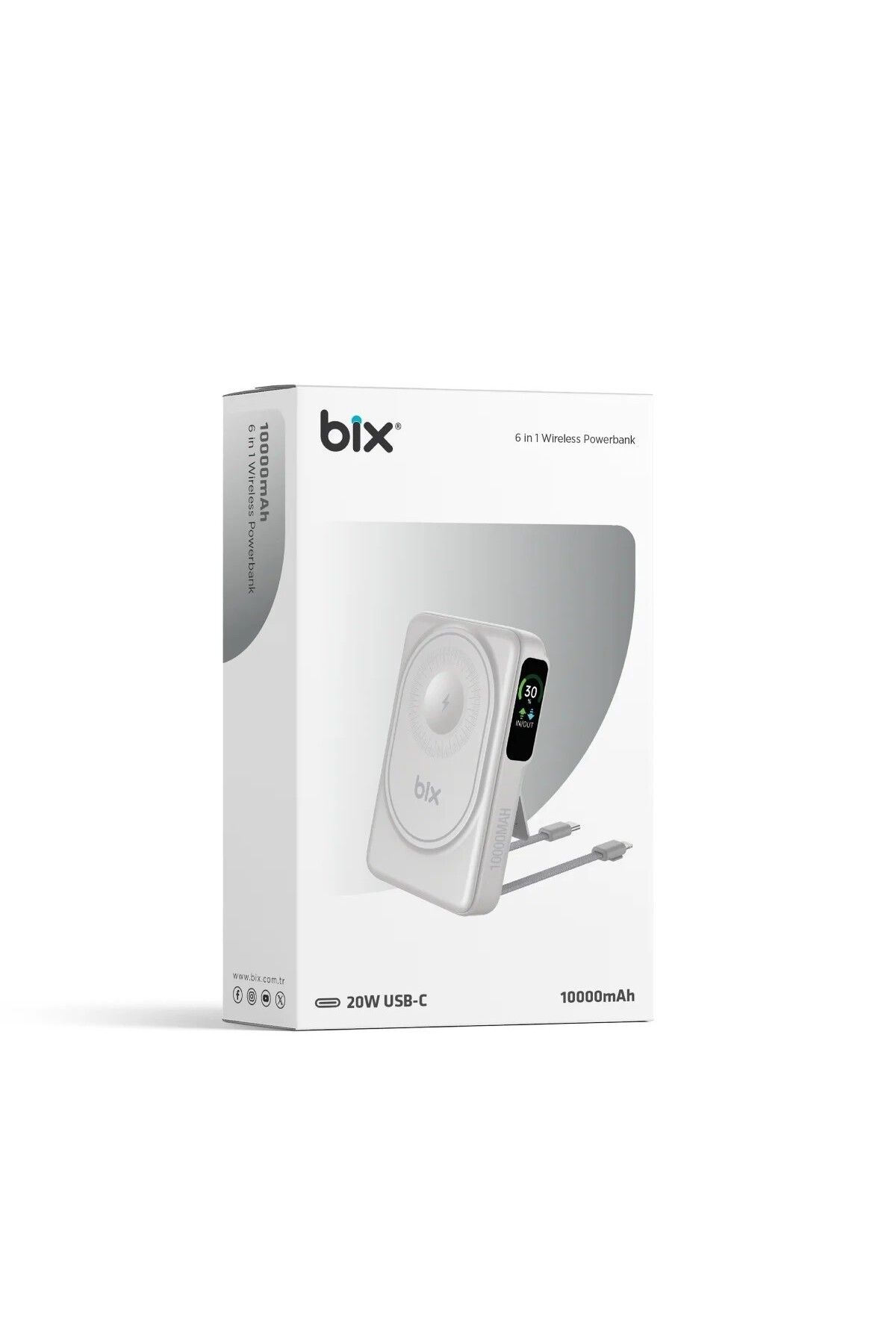پاوربانک بی سیم مغناطیسی با صفحه نمایش اولد TPB16 10000 ماهه شارژ سریع 20 واتی و 15 MAGSAFE سفید اورجینال Bix