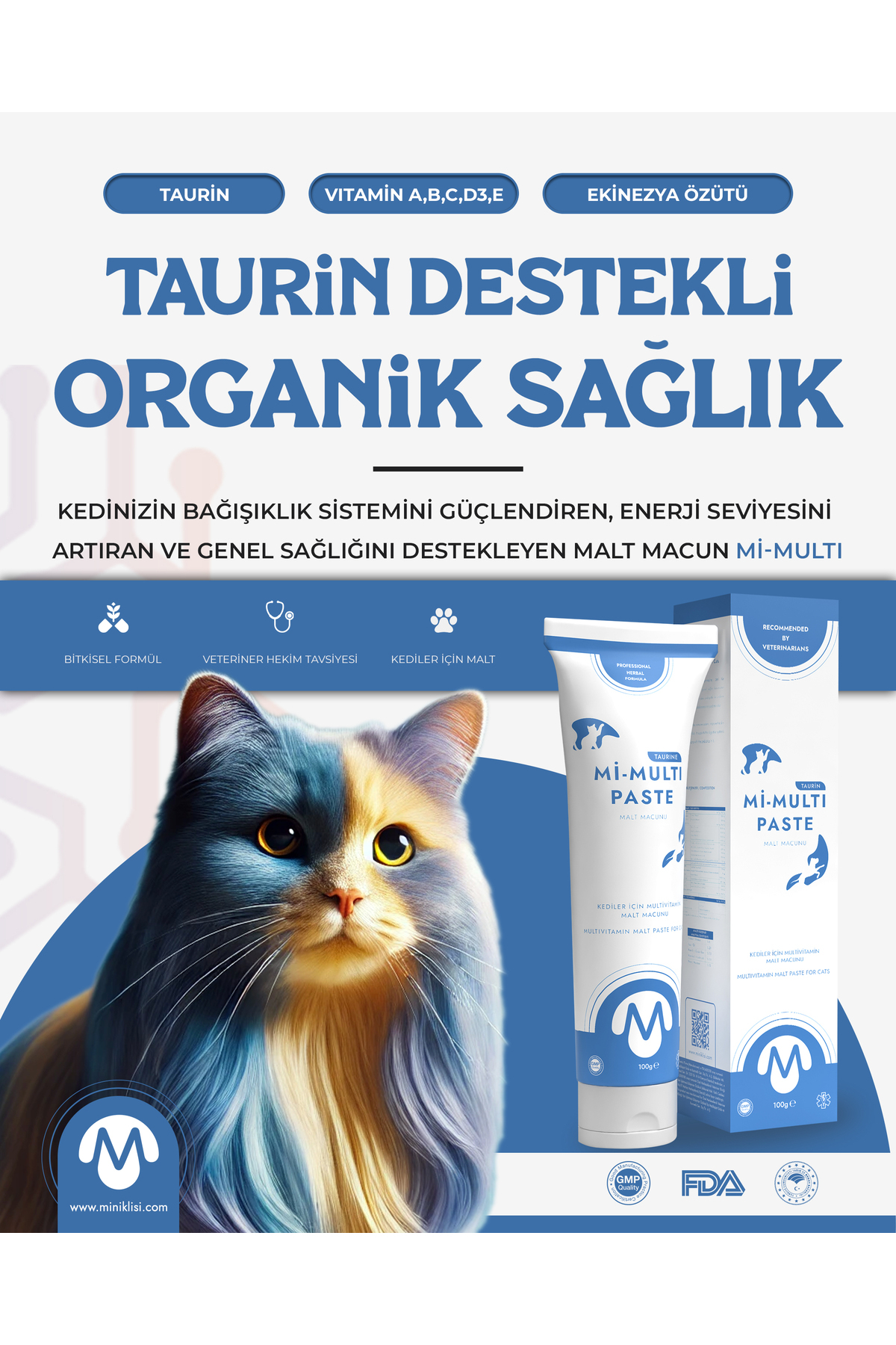 خمیر مالت مولتی‌ویتامین گربه مینیکلیسی Miniklisi، ۱۰۰ گرم