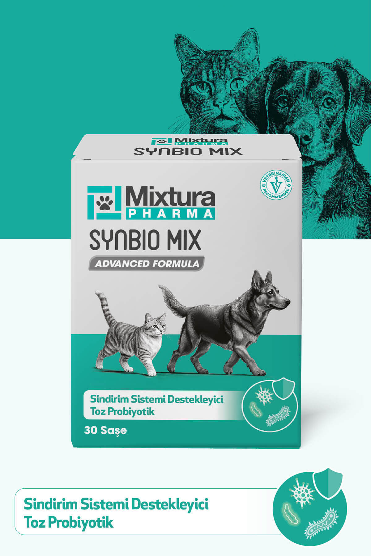 پودر مکمل پروبیوتیک گربه و سگ میکستورا فارما Mixtura Pharma Synbio Mix MT4000
