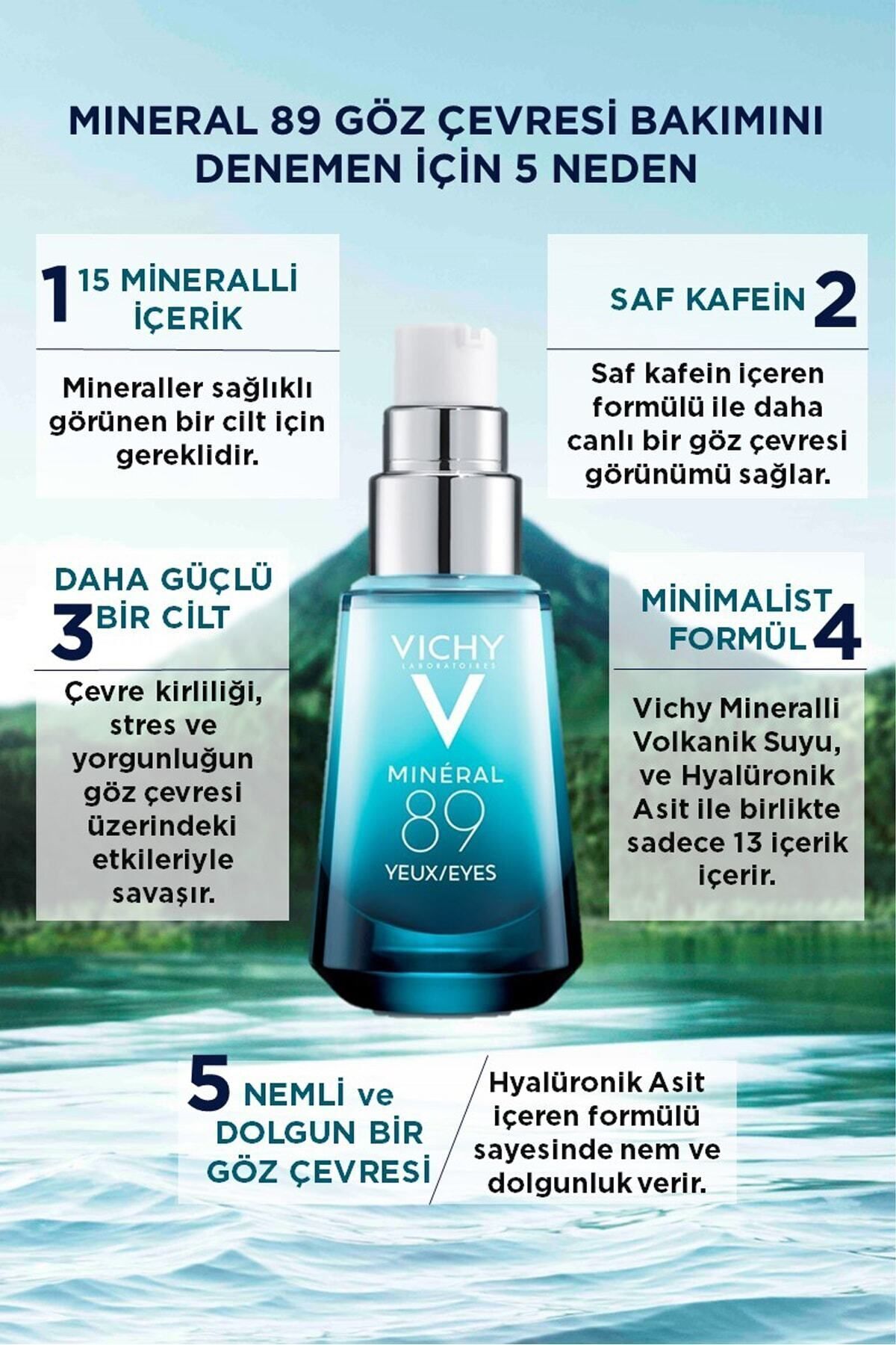 کرم دور چشم مواد معدنی 89 یخ CIZGI در برابر کرت مراقبت از سطح قالب 15ML Vichy
