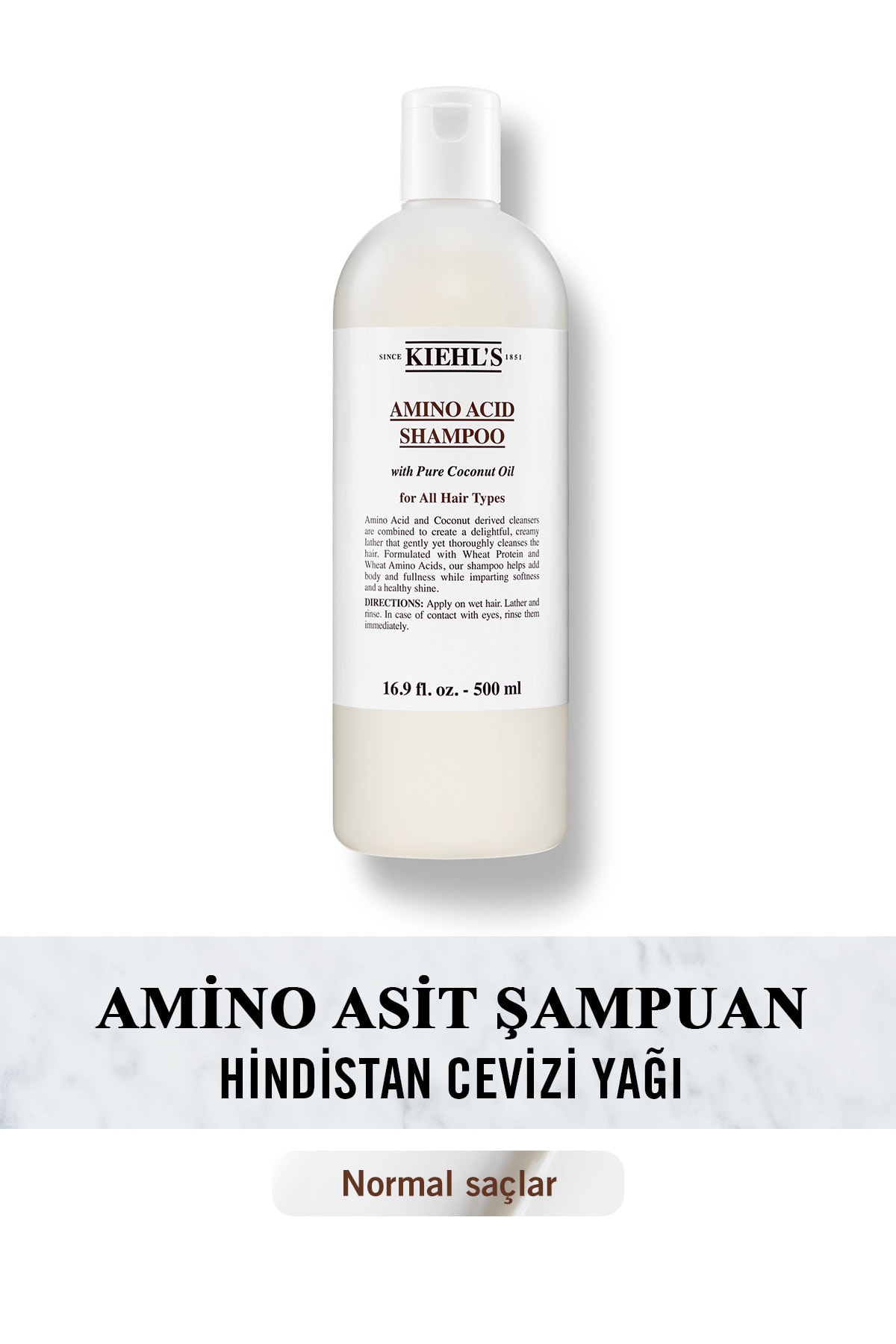 Kiehl's شامپو حاوی آمینو اسید برای موهای معمولی با روغن نارگیل 500 میلی لیتر
