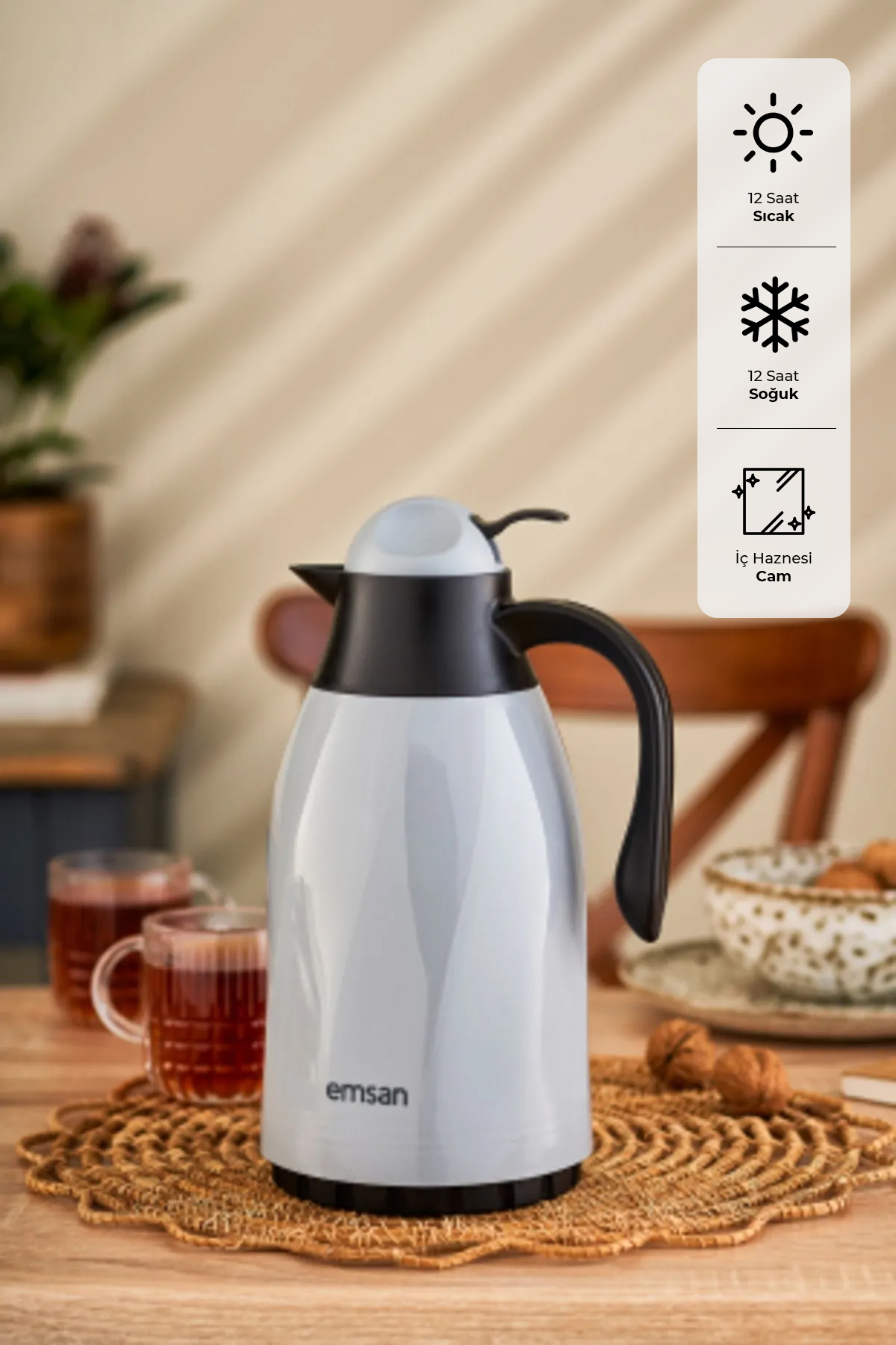 فلاسک قمقمه شیشه ای 1.3 لیتری خاکستری اورجینال Emsan
