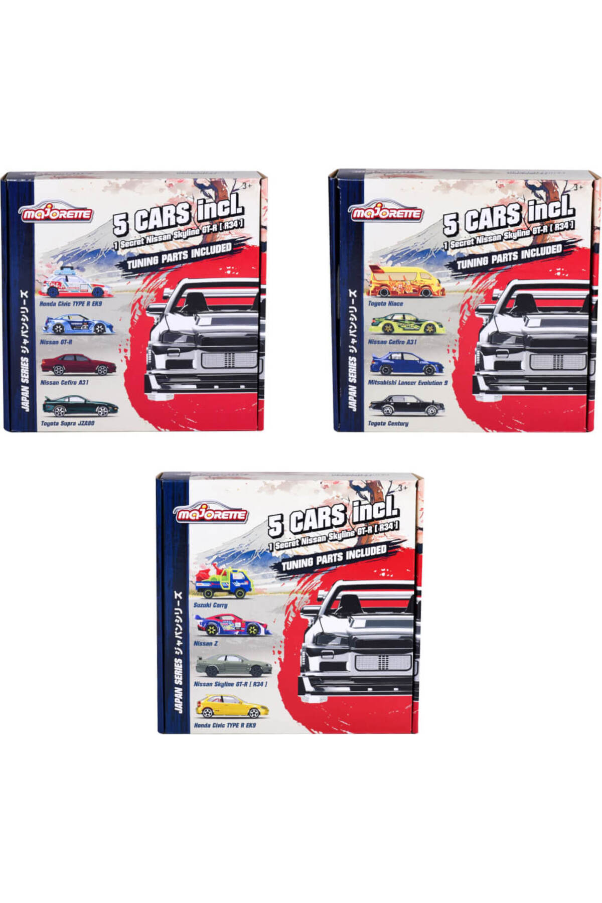 ماشین اسباب بازی MAJORETTE 5 CARS INC. قطعات تنظیم شامل غافلگیر کننده GTR R34 هات ویلز اورجینال HOT WHEELS