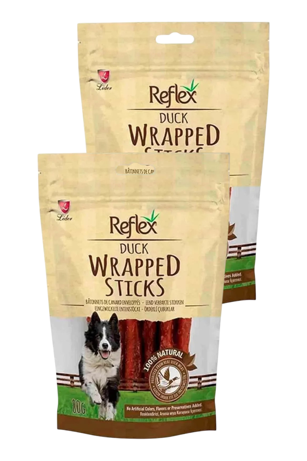 چوب تشویقی سگ با اردک Wrapped Sticks رفلکس Reflex، بسته دوتایی ۸۰ گرم