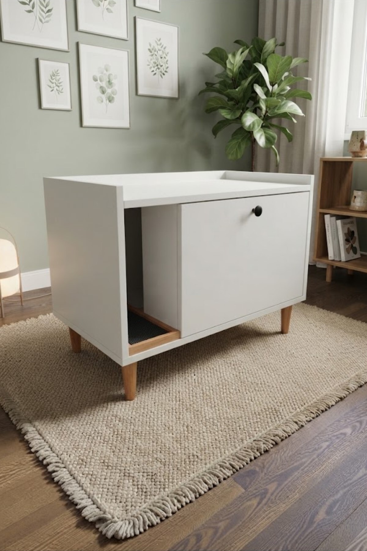 کابین بسته توالت گربه ریو Reyo Pet Nova، سفید از جنس MDF
