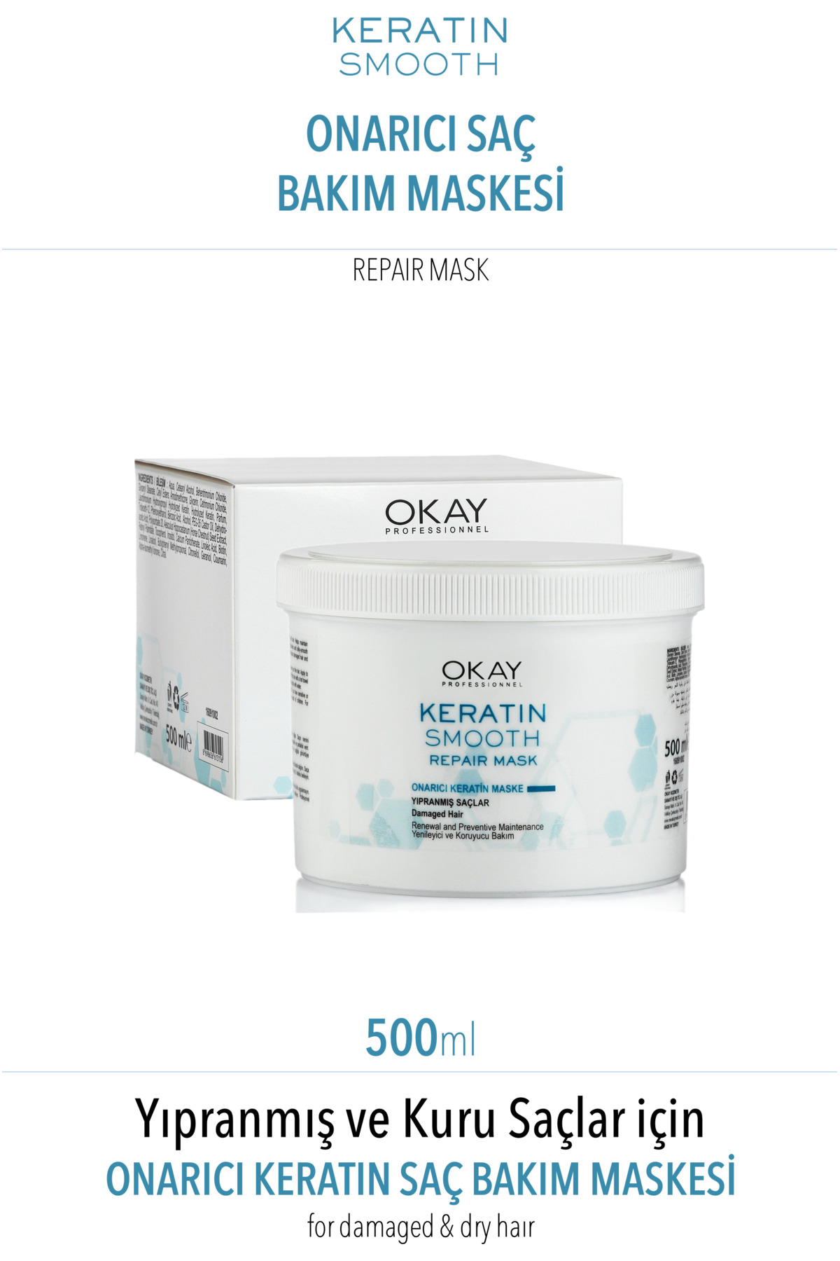 ماسک مو ترمیم کننده صافی کراتینه 500 میل Okay