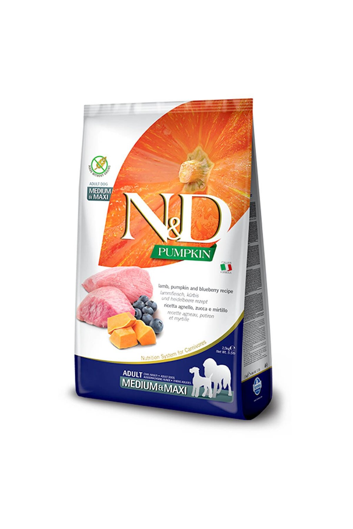 غذای خشک سگ بالغ نژاد متوسط تا بزرگ با کدوحلوایی و بره، ان‌دی N&D 12 KG