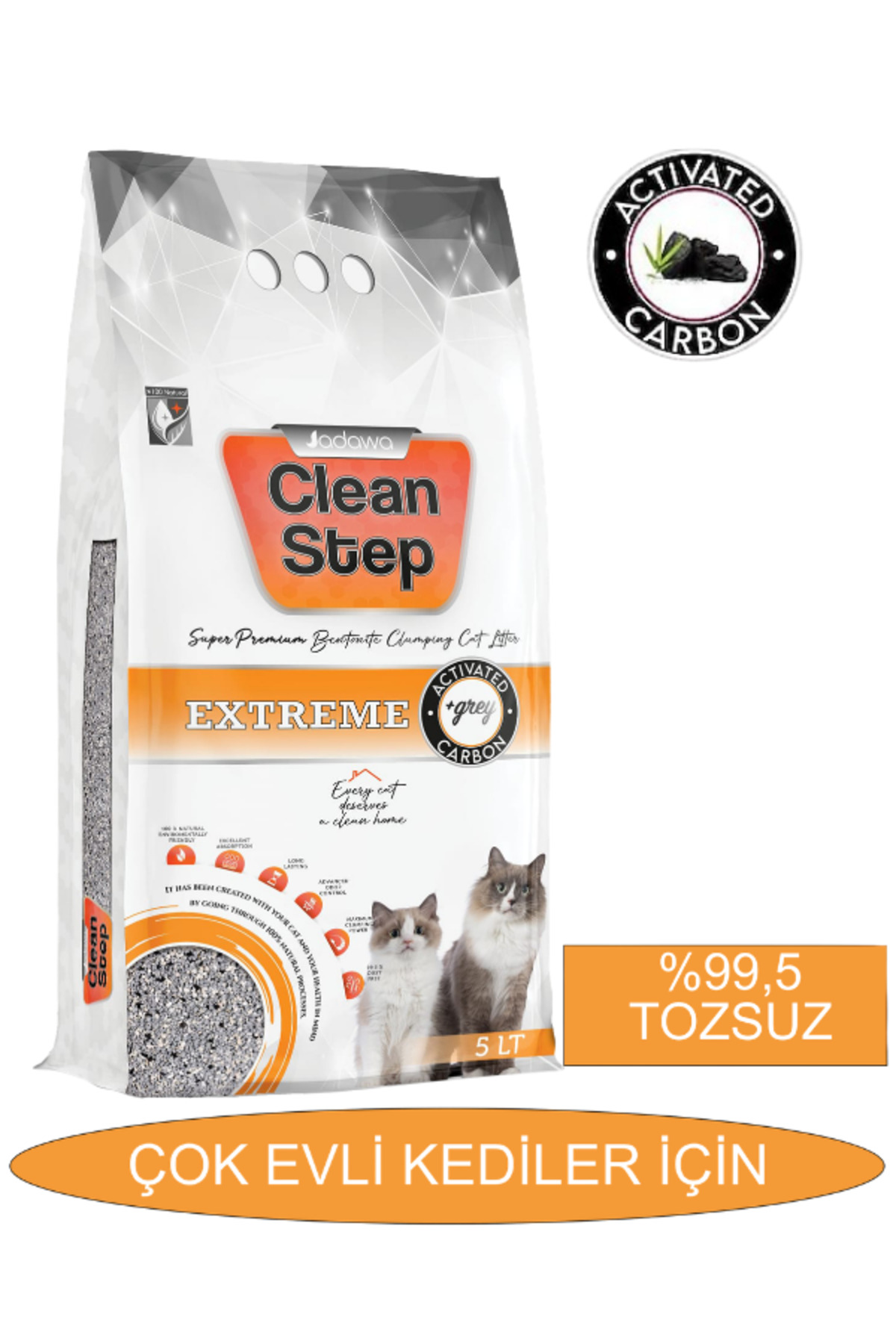 خاک گربه بنتونیتی جاداوا Jadawa Clean Step Extreme، دانه‌ریز و کربن فعال، ۱۰ لیتری