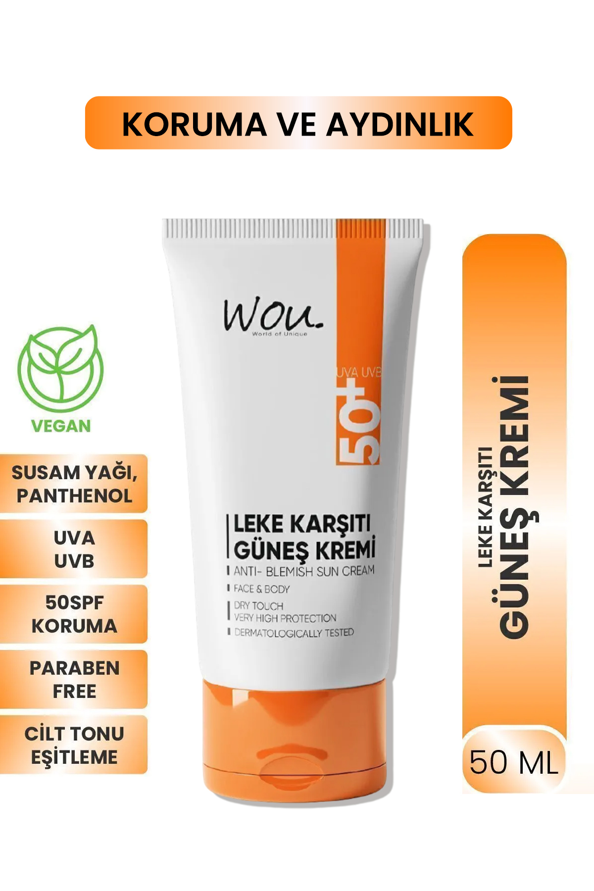 کرم ضد آفتاب صورت WOU ANTI محافظت بالا SPF50 50 میل WOU World of Unique