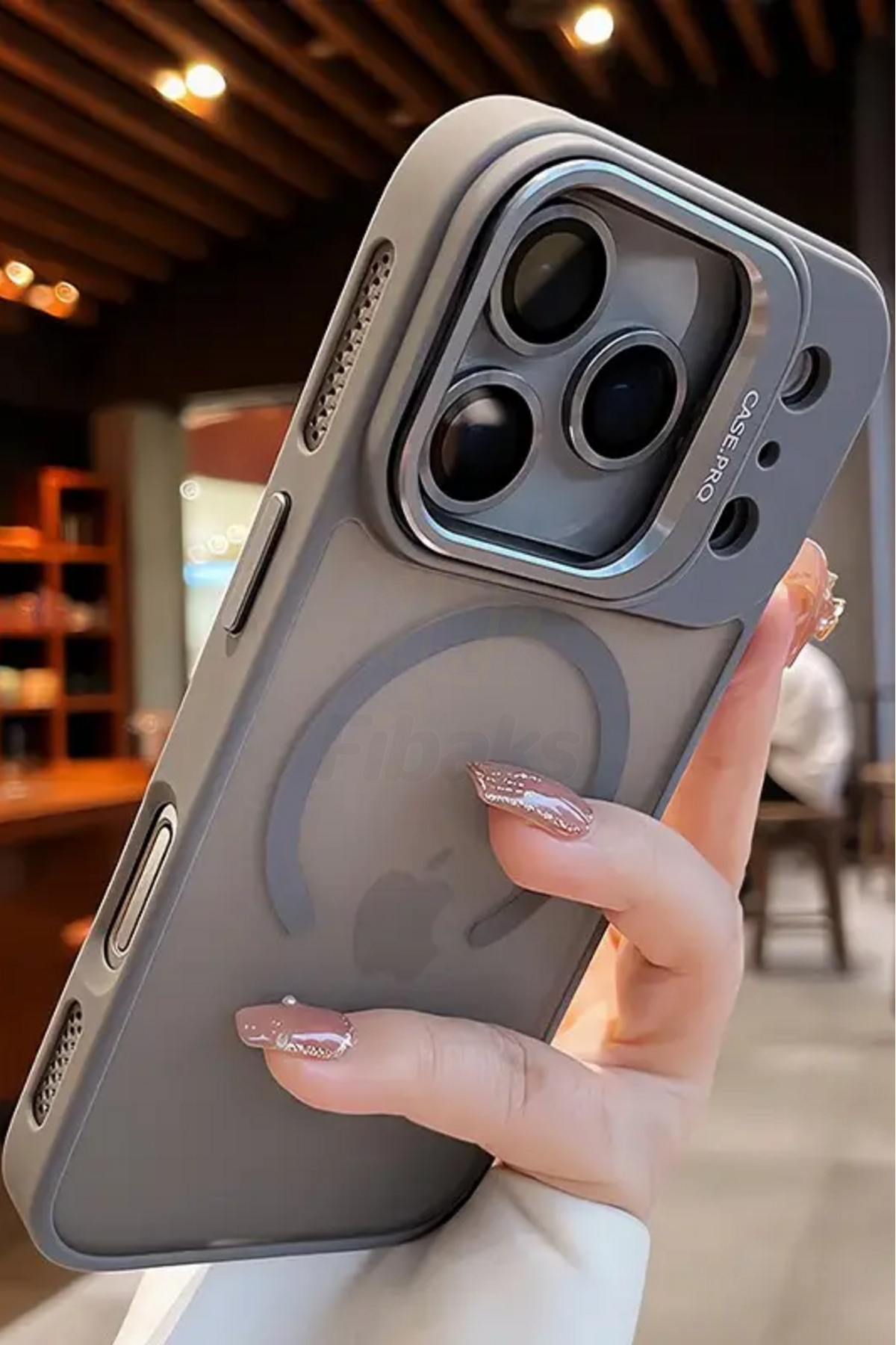 کاور و قاب هدیه لنز دوربین IPHONE 17 PRO MAX CASE با مات MAGSAFE WONK پایه دار دکمه فلزی فیبکس Fibaks