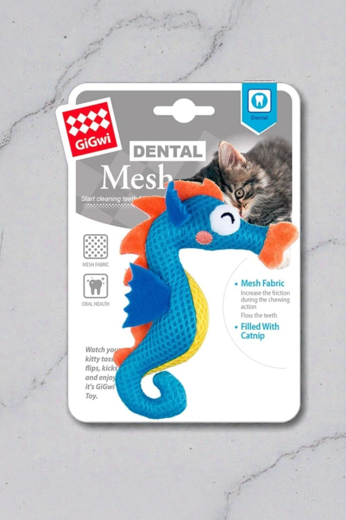 اسباب‌بازی دندانی گربه گیگ‌وی Gigwi، سری Dental Mesh، طرح اسب دریایی، آبی