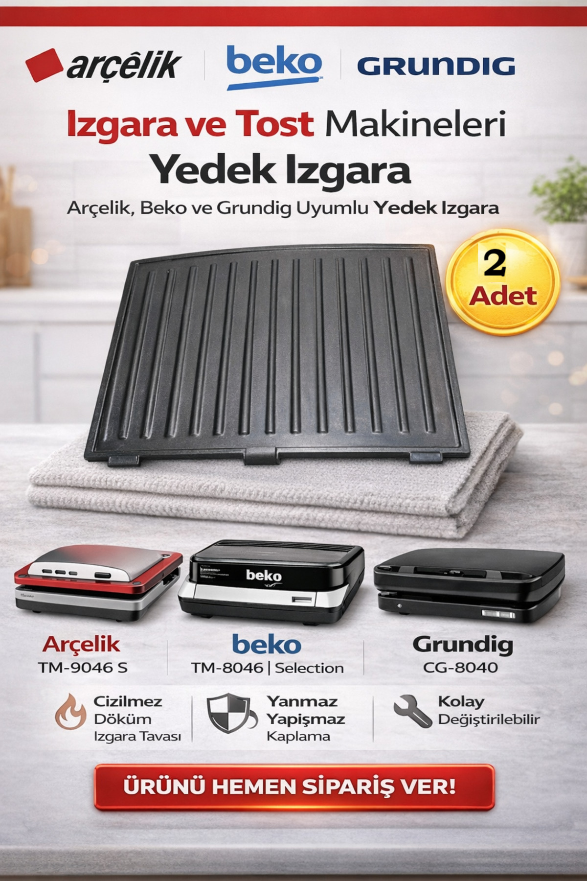 دستگاه ساندویچ و تست TM 9046 S توستر GRILL PLATE قطعات یدکی 2 عدد اورجینال Arçelik