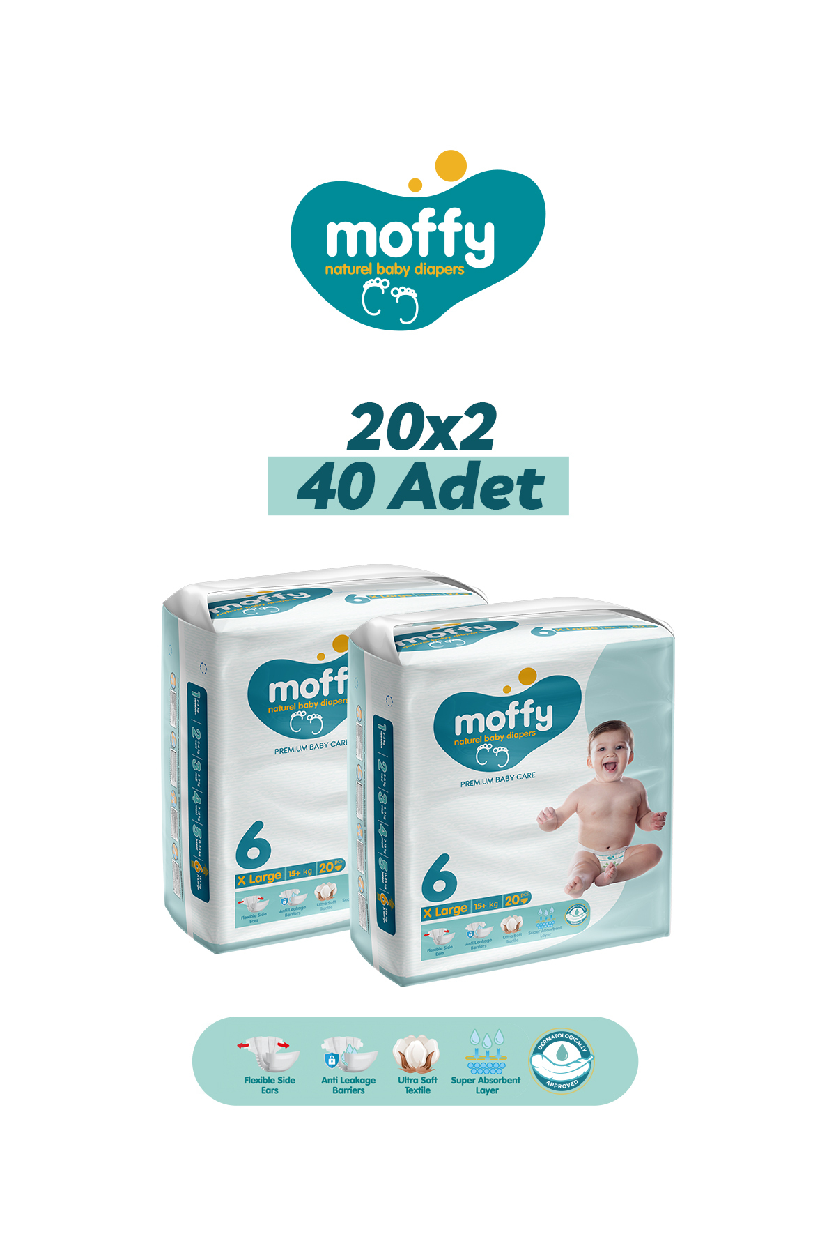 پوشک بچه دوقلو بسیار بزرگ 6 سایز 20×2 40 عددی اورجینال Moffy