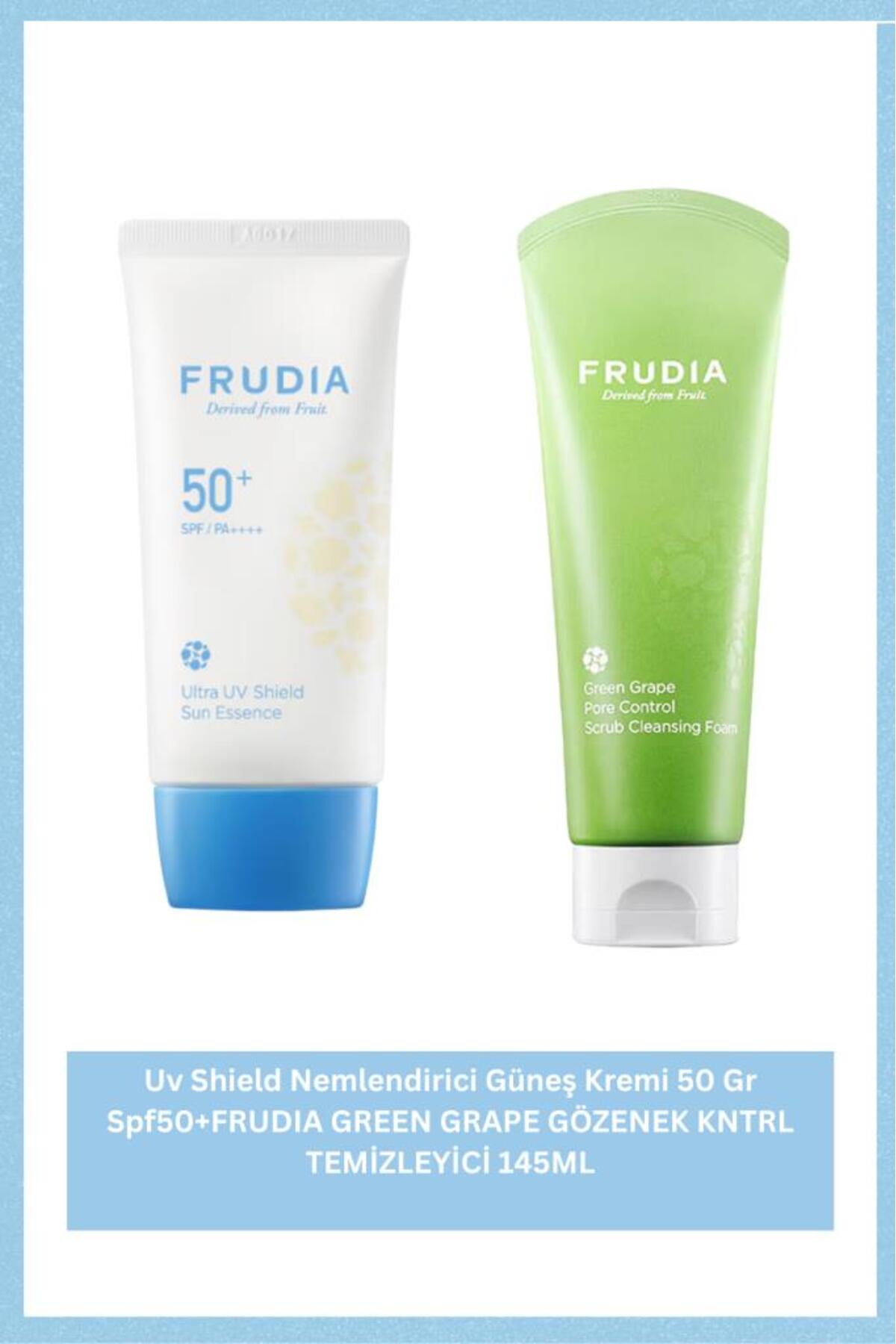 مجموعه شوینده کف‌دار انگور سبز ۱۴۵ میلی‌لیتری و ضدآفتاب مرطوب‌کننده SPF50 فرودیا FRUDIA