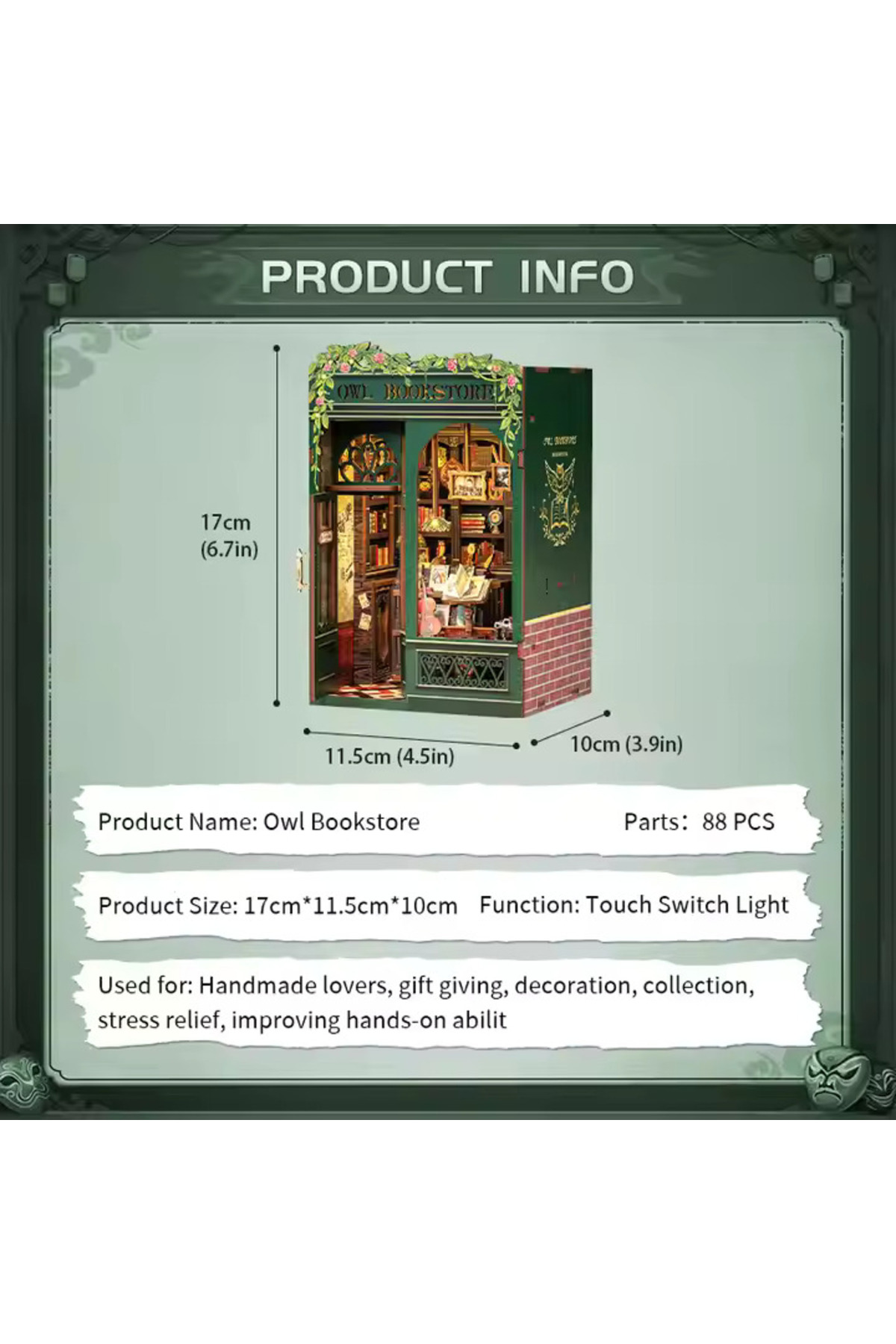 پازل سه بعدی کتابفروشی جغد CUTEBEE 2024 NEW STYLE BOOK NOOK DIY MAGIC LIBRARY SD02B AMZ01 CUTEBEE