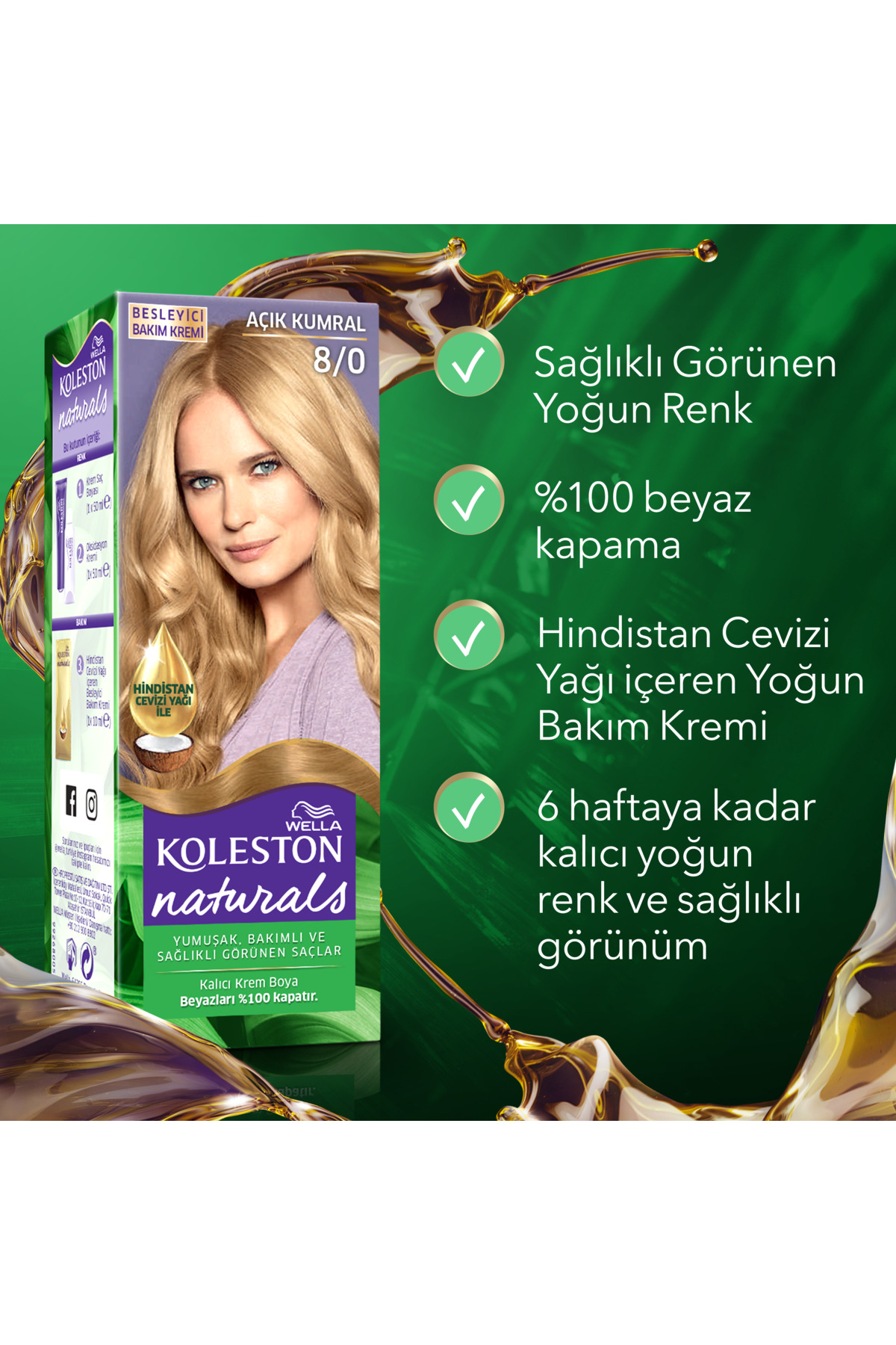 رنگ موی طبیعی Koleston 8/0 رنگ روشن قهوه‌ای ولا Wella