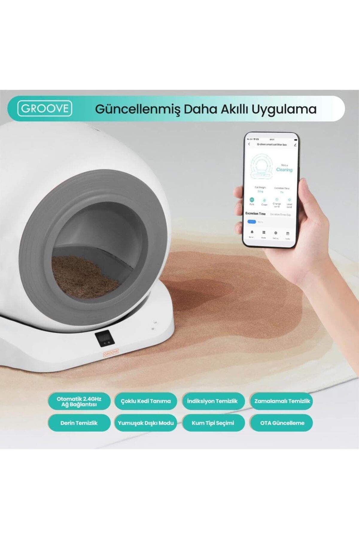 توالت هوشمند و خودکار گربه Q-Clean WiFi، خاکستری، نسخه جدید