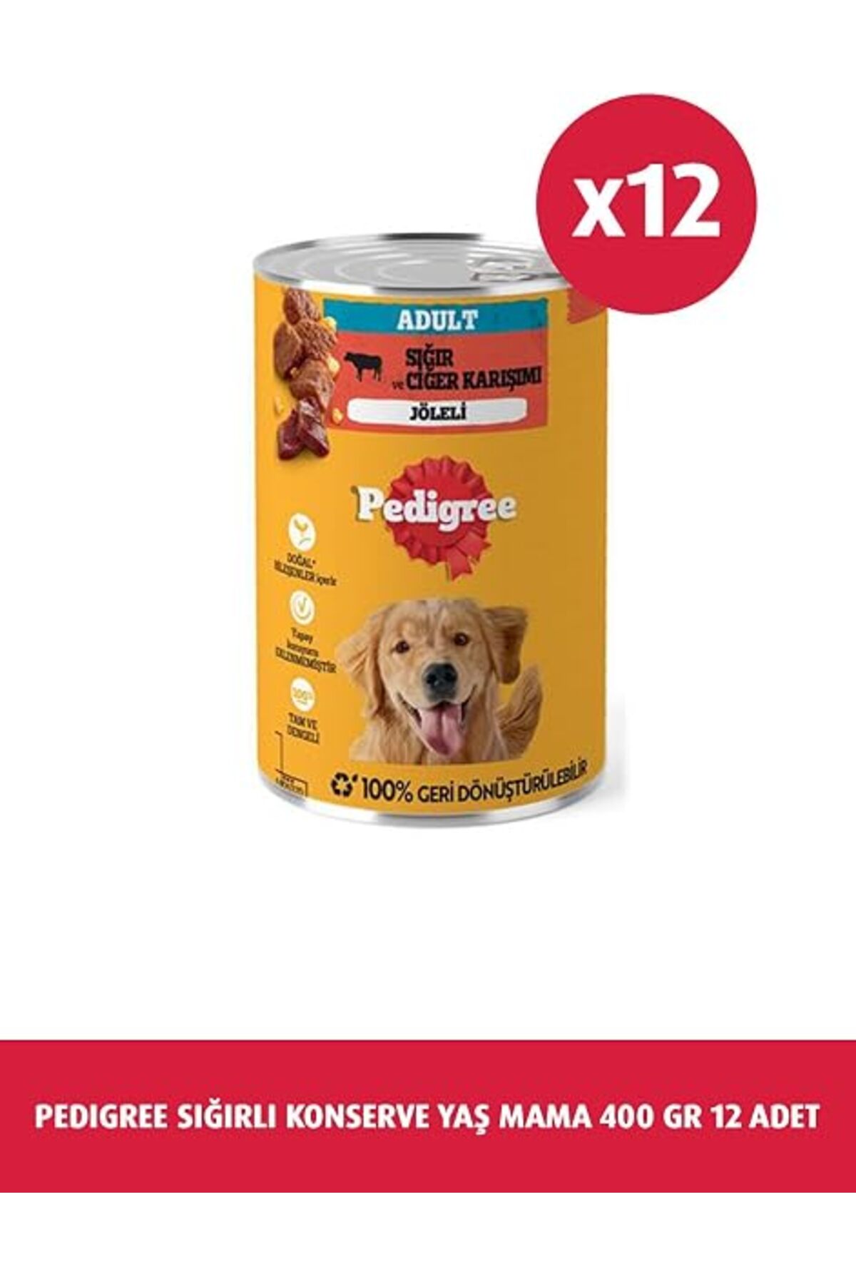 غذای کنسروی تر سگ با طعم گوشت گاو پدیگری Pedigree، ۴۰۰ گرم، بسته ۱۲ عددی
