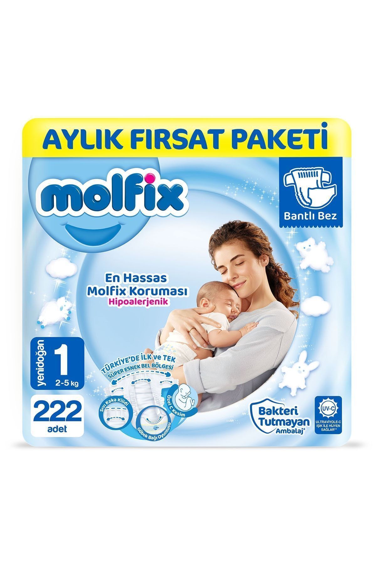 پوشک بچه سایز 1 بسته فرصت ماهانه نوزاد 222 عدد اورجینال Molfix