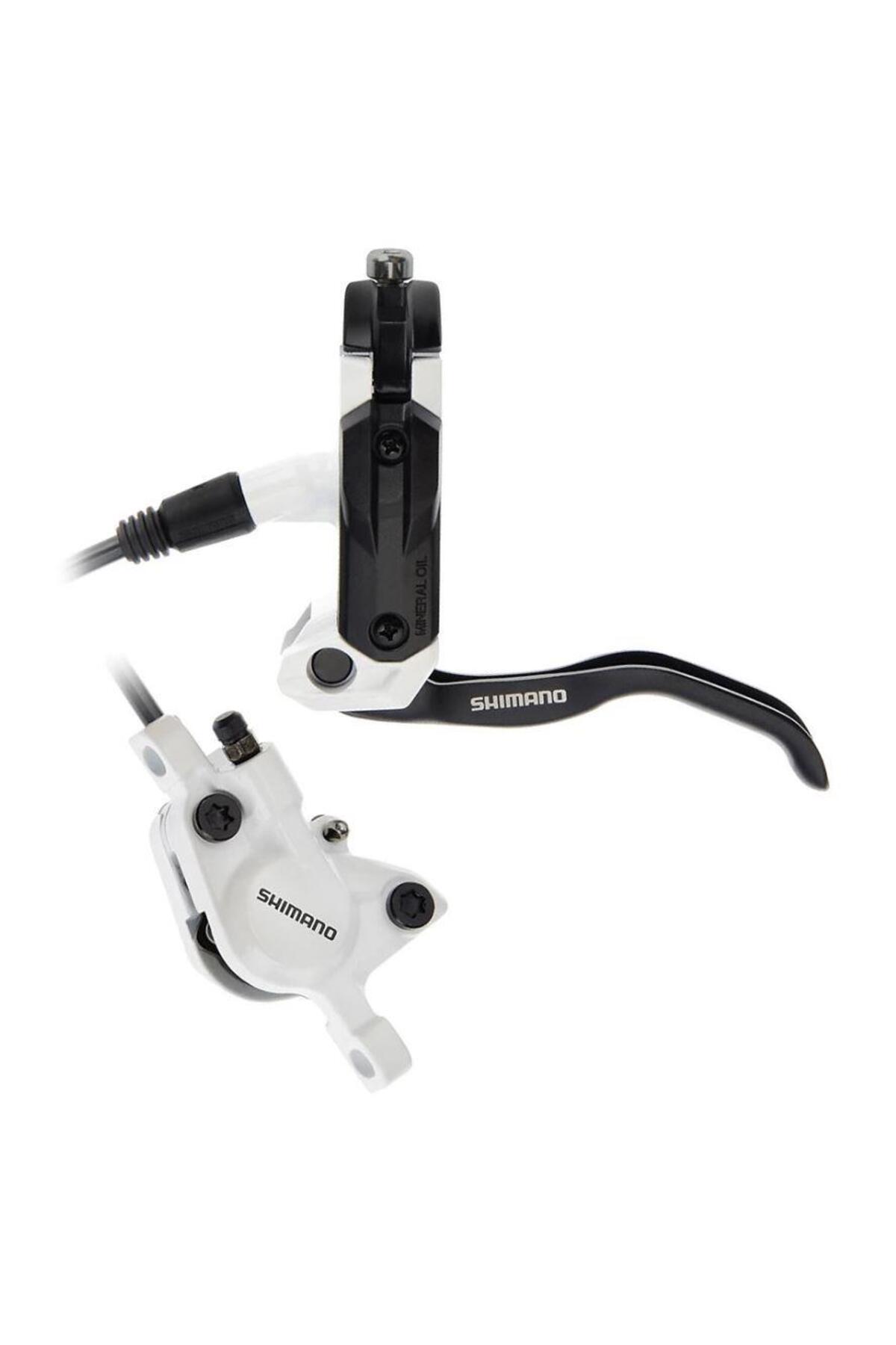 مجموعه ترمز دیسکی هیدرولیک جلوی دوچرخه BL-M505 شیمانو Shimano، سمت چپ، کالیپر سفید با لنت