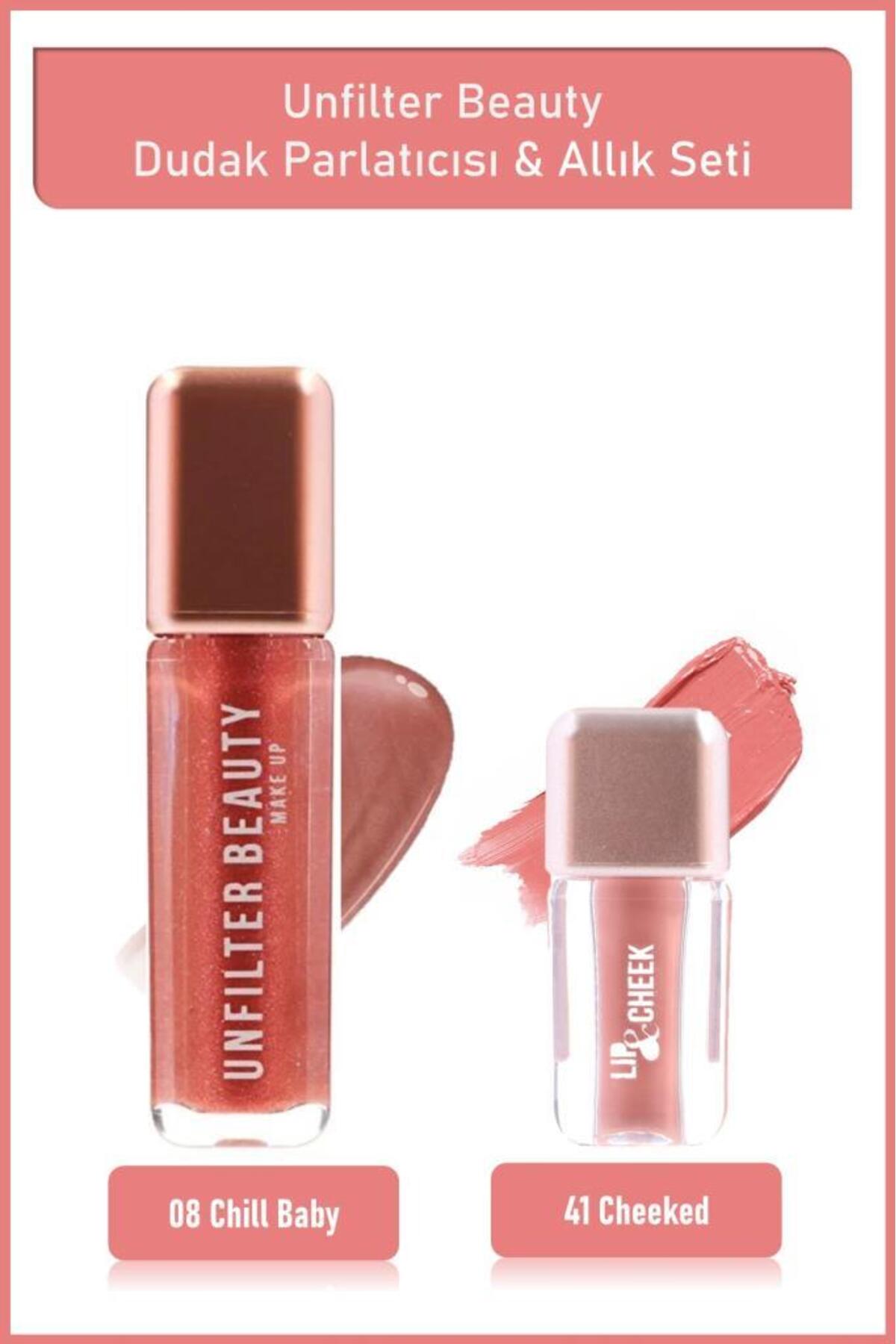 ست براق‌کننده لب و محصول لب‌وگونه آنفیلتر بیوتی Unfilter Beauty، 08 Chill Baby + Lip&Cheek 41 Cheeked چندرنگ