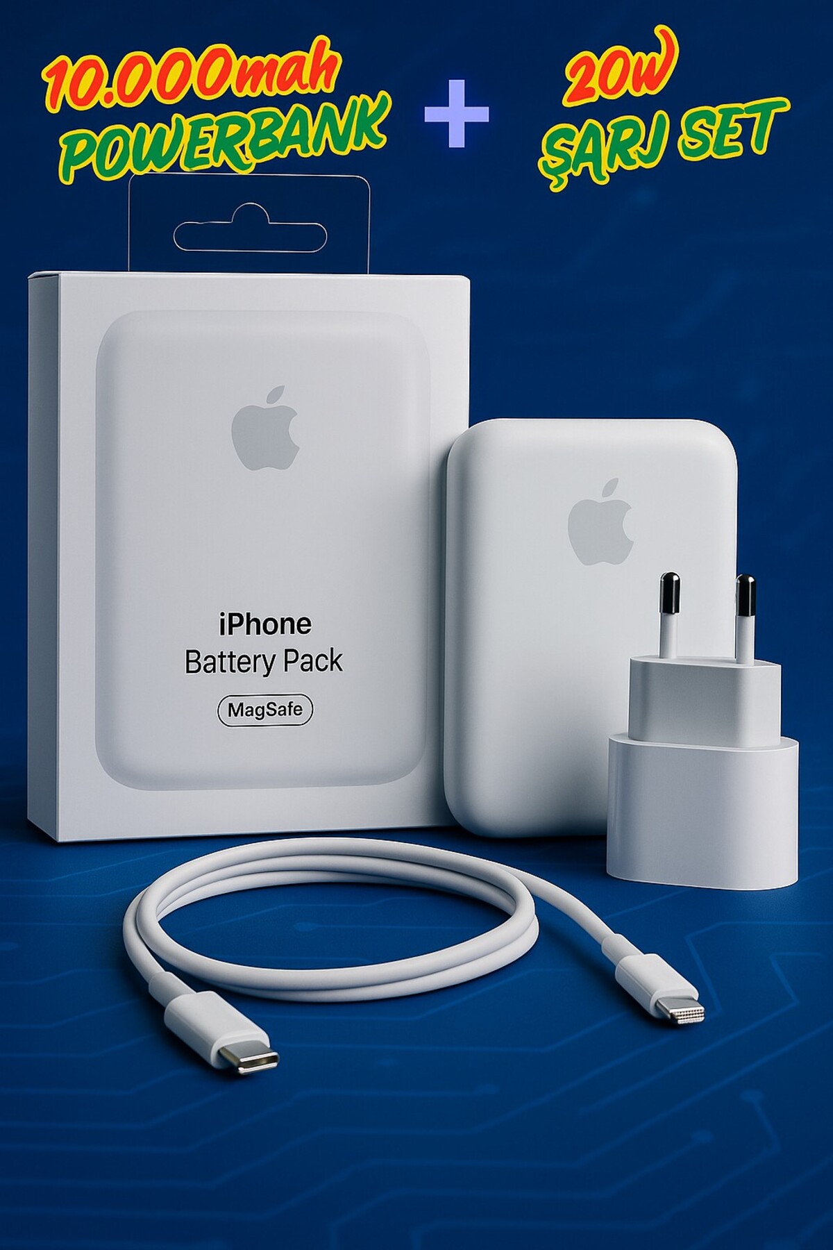 پاوربانک IPHONE 10000 MAH MAGSAFE + ست شارژ سریع 20 واتی IOS 7 8 X 11 12 13 14 15 16 سازگار اورجینال L'eDoren