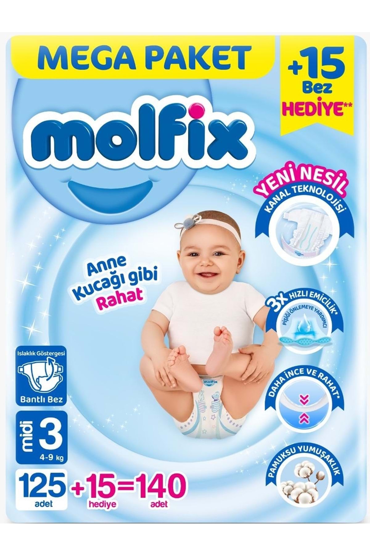 پوشک بچه اندازه بچه: 3 4 9 کیلوگرم میدی 140 تکه PK MEGA اورجینال Molfix