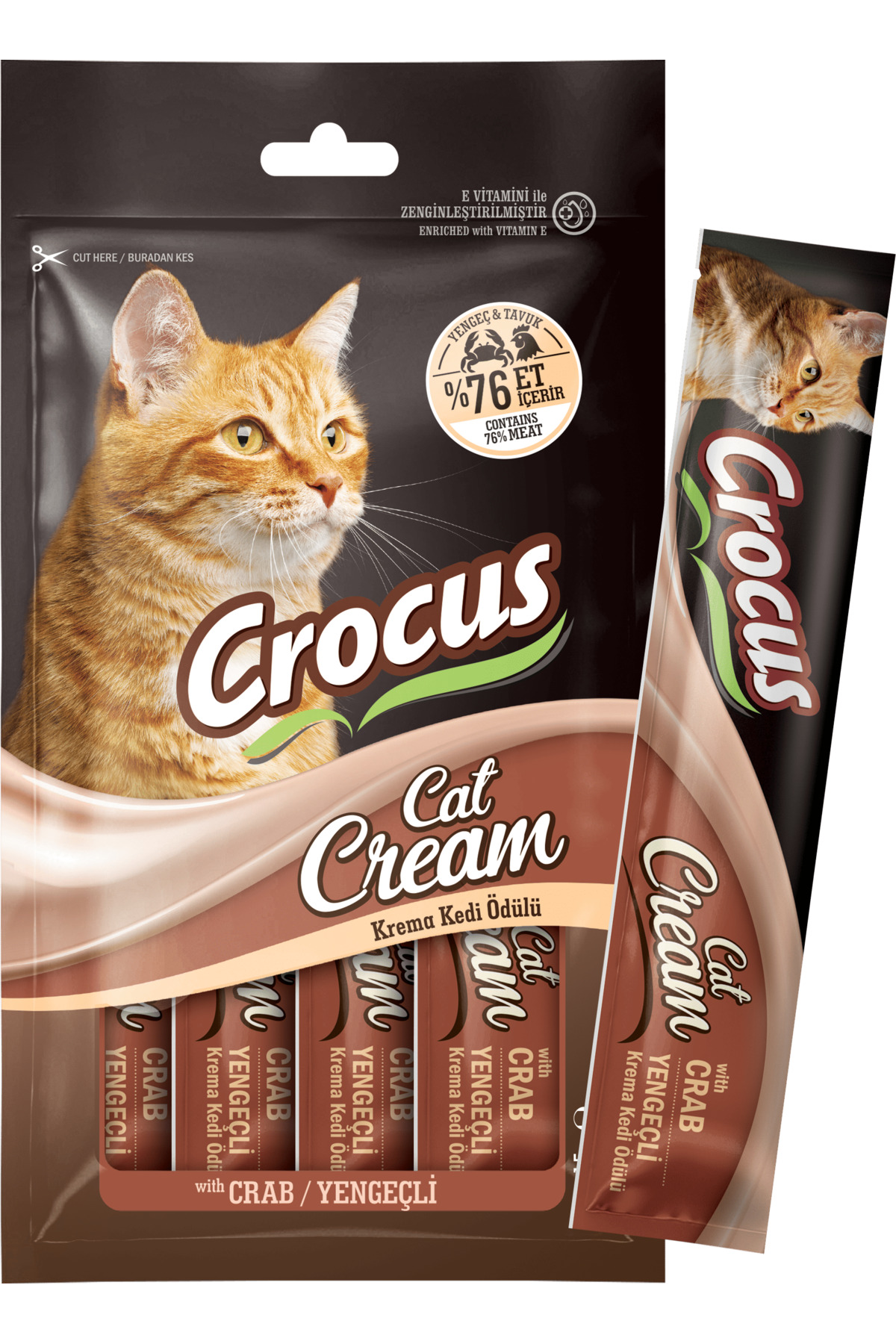تشویقی کرمی گربه کروس Crocus با طعم خرچنگ، ۴×۱۵ گرم