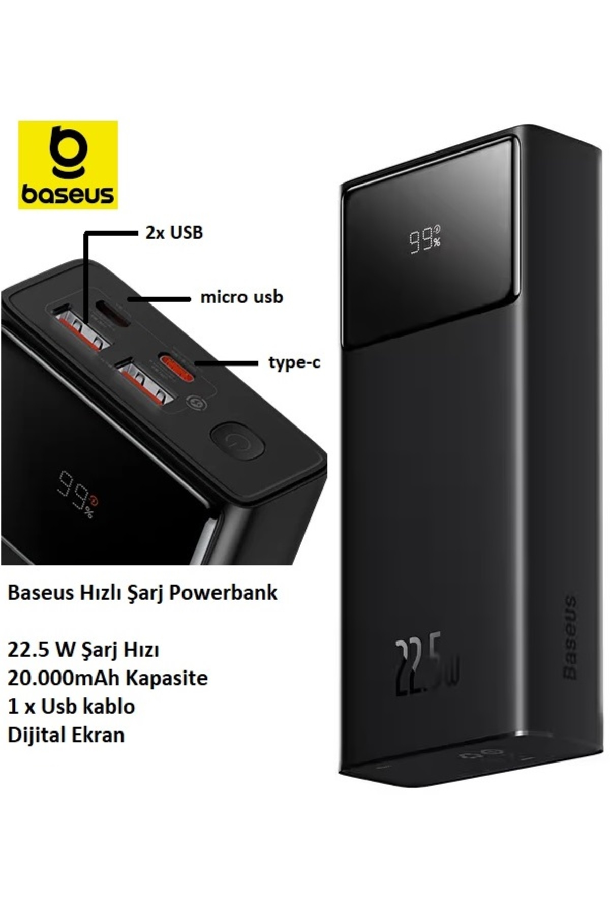 پاوربانک STAR LORD 22.5W 20.000 MAH DISPLAY DIGITAL POWERBANK مشکی 00003NYOK3 اورجینال Baseus
