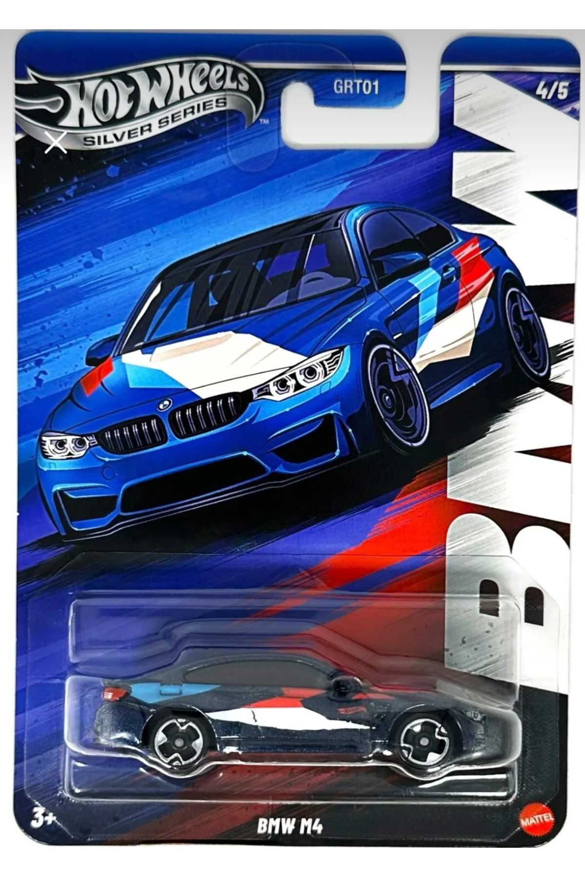 ماشین اسباب بازی BMW M4 SILVER SERIES LONG CARD MODEL هات ویلز اورجینال HOT WHEELS