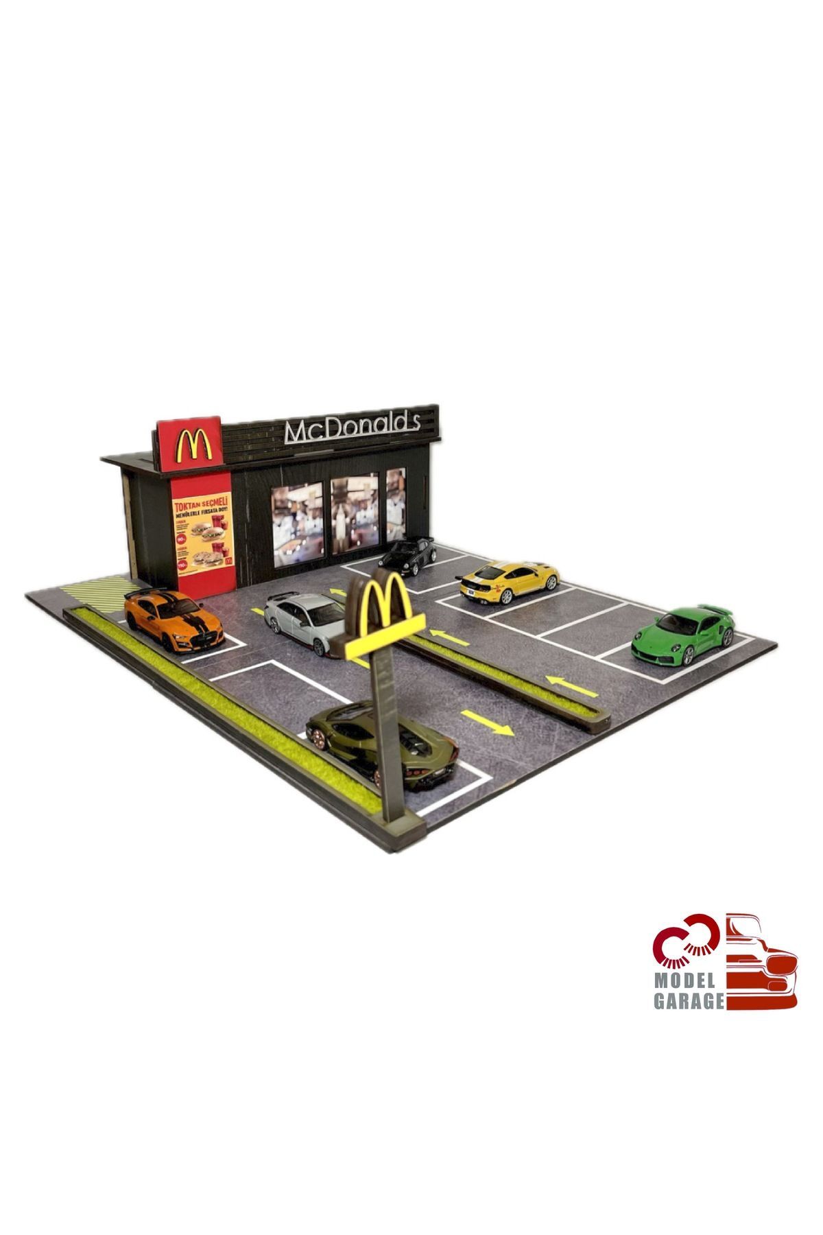 مدل خودرو 1 64 SCALE MC DONALD'S CAR PARKING LOT DIORAMA DIECAST DISPLAY STAND RACK GARAGE TOY از ترکیه ÜRETİM