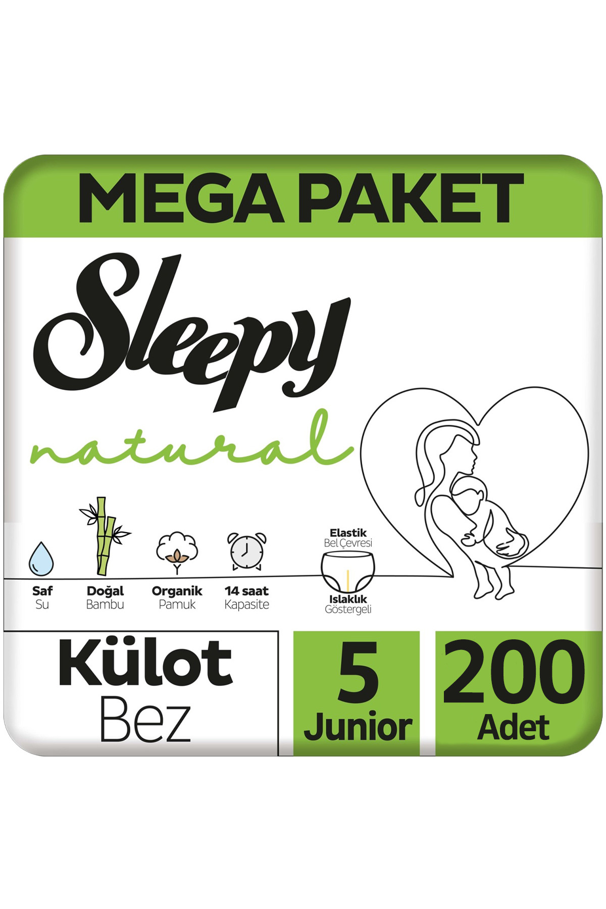 پوشک بچه شورتی طبیعی مگا پک سایز 5 100X2 200 عددی اورجینال Sleepy