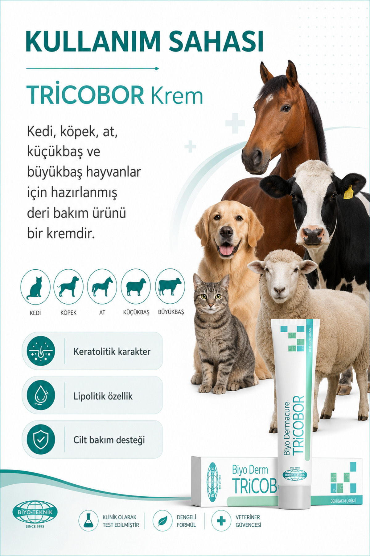 کرم پوستی گربه و سگ Tricobor بیوتکنیک Biyoteknik، ۸۰ گرم