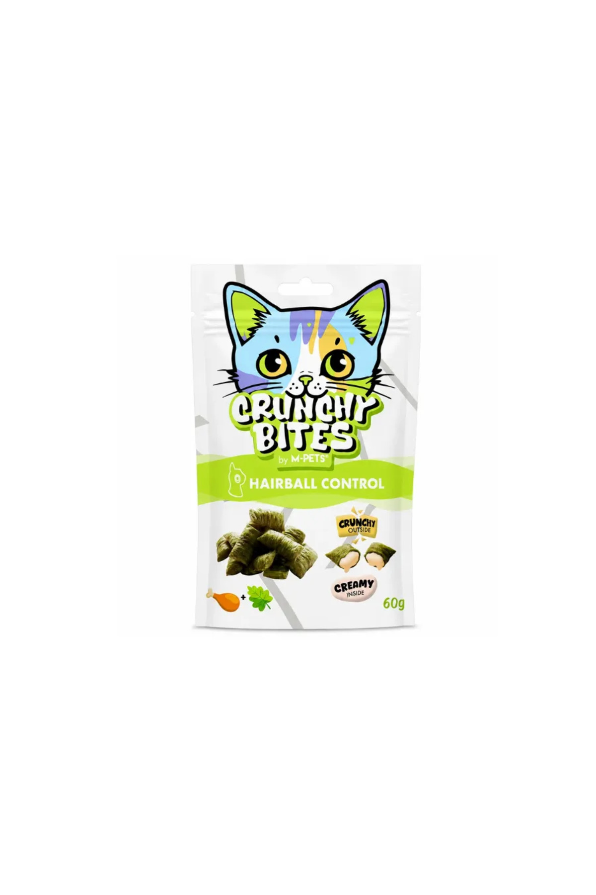 تشویقی گربه با پشتیبانی از کنترل گلوله مو Crunchy Bites Hairball Control، ۶۰ گرم ام‌پتس M-PETS سفید