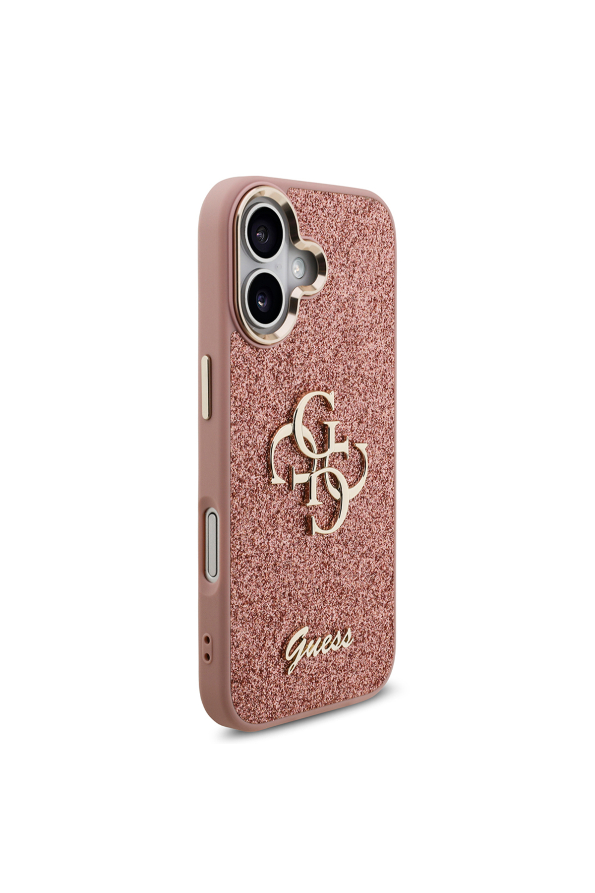 کاور و قاب محافظ آیفون 17 دارای مجوز 4G GLITTER با دوربین فلزی بزرگ لوگو صورتی اورجینال Guess
