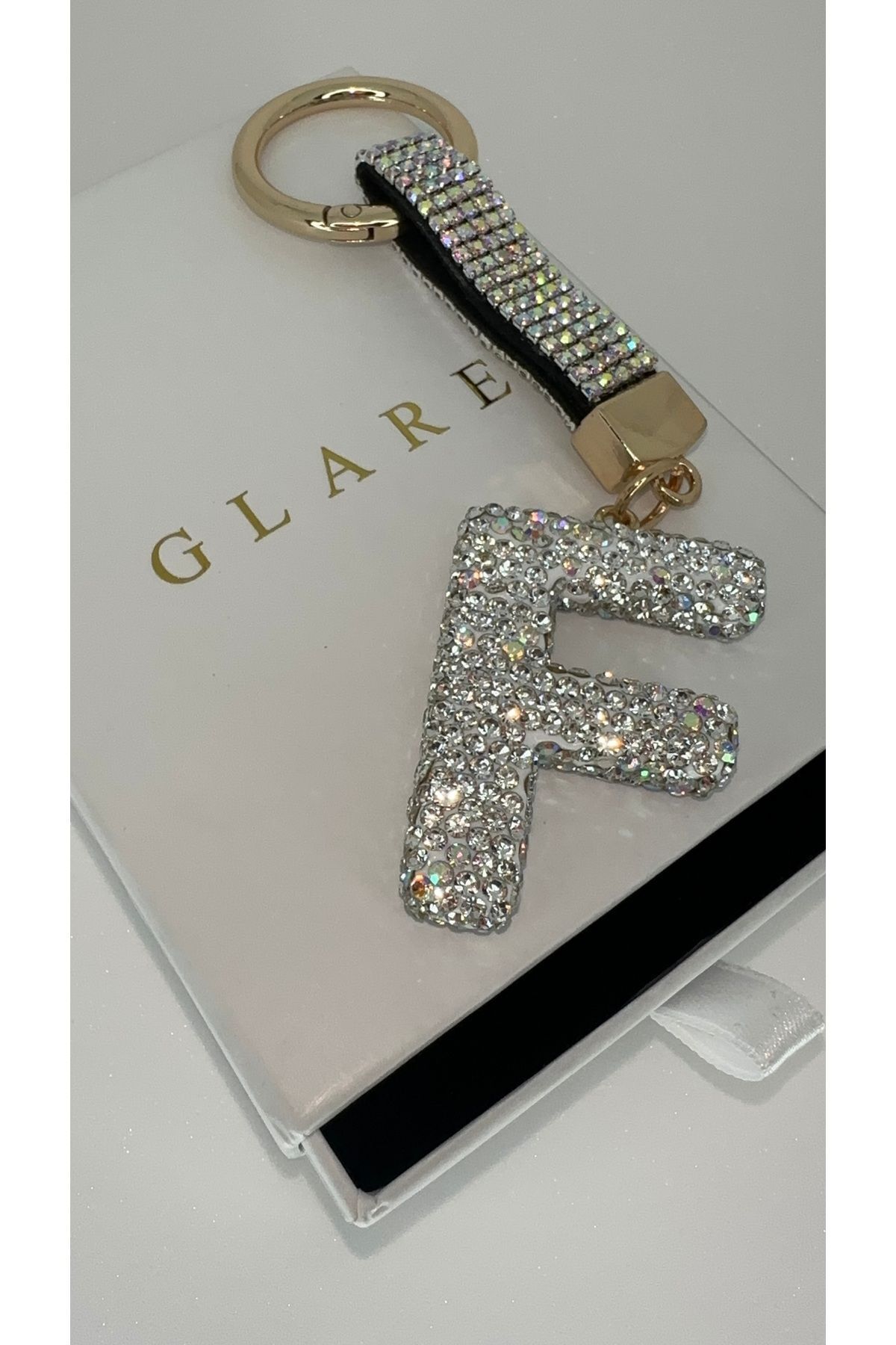 جلیقه کلید جاکلیدی حروف F لوکس نقره ای سنگ زیرکون GLARE JEWELRY
