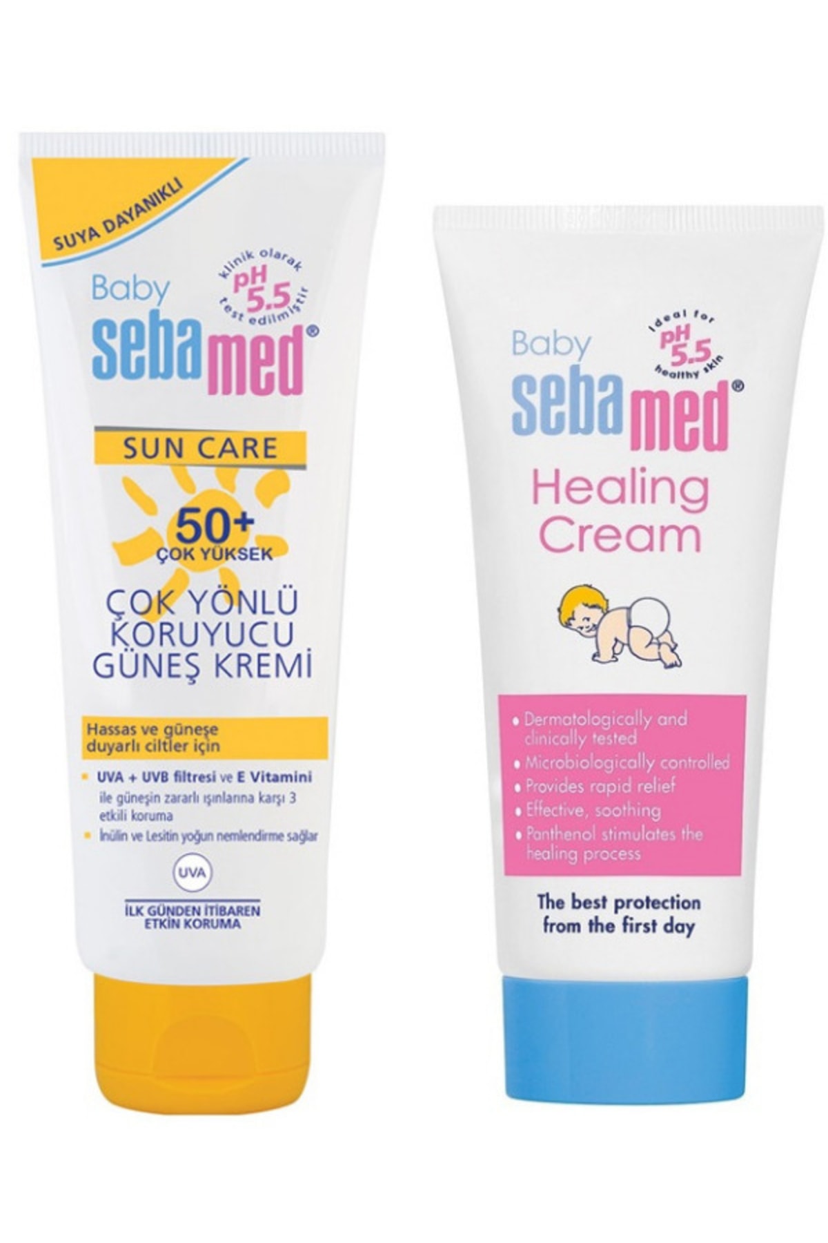 Sebamed کرم ضد آفتاب کودک SPF 50 با حجم 75 میلی لیتر و کرم مراقبت از منطقه پوشک کودک 50 میلی لیتر