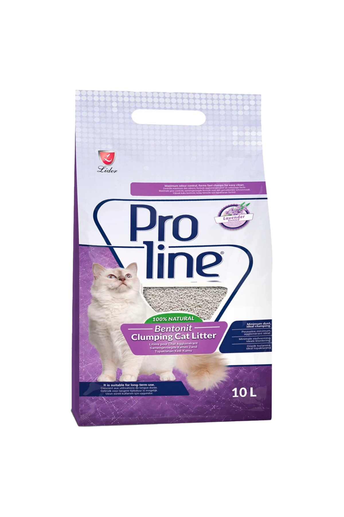 خاک گربه بنتونیتی پرو‌لاین Proline، با رایحه اسطوخودوس، دانه‌ریز، ۱۰ لیتر