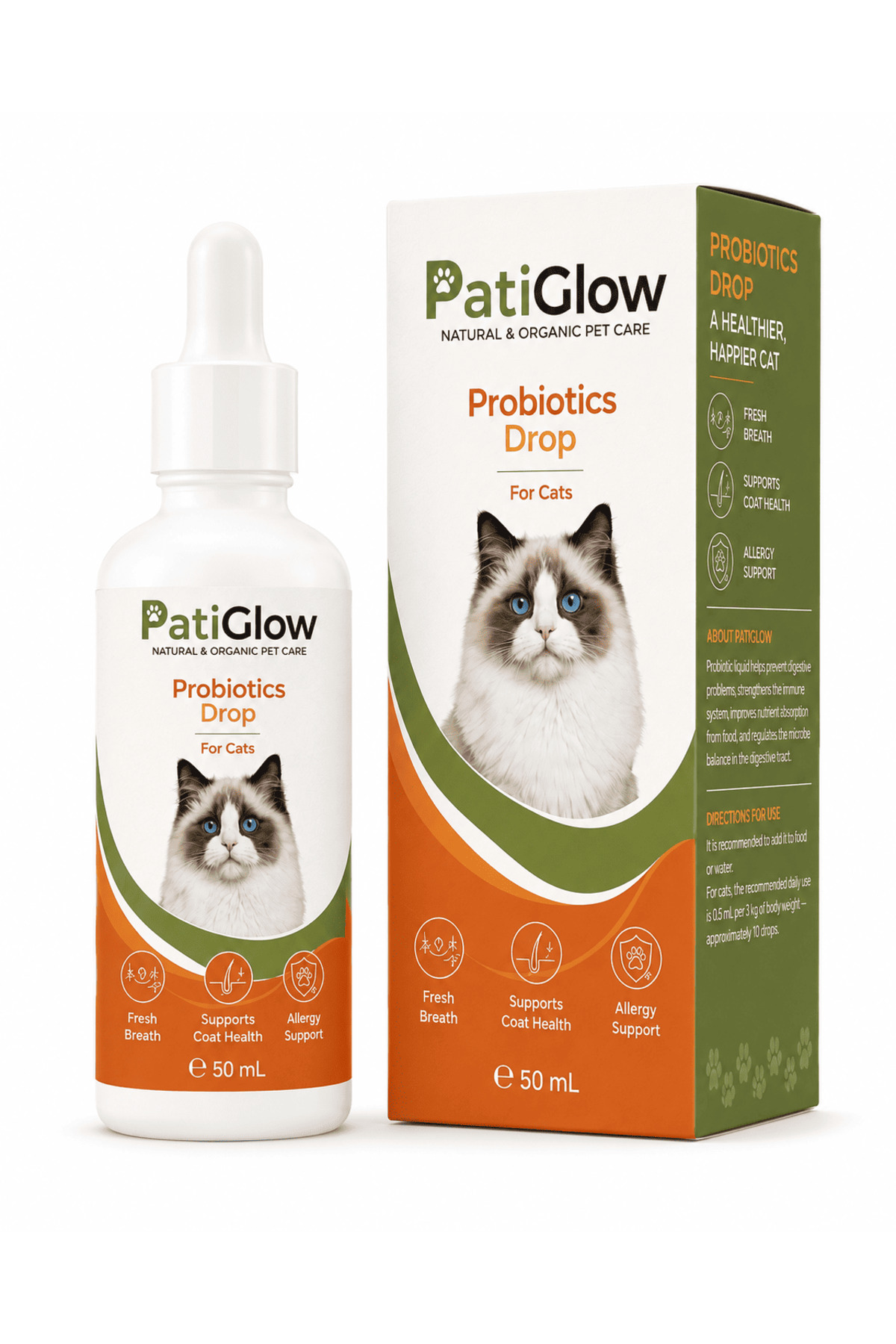 قطره پروبیوتیک گربه آرنیر ARNEER Patiglow، ۵۰ میلی‌لیتر