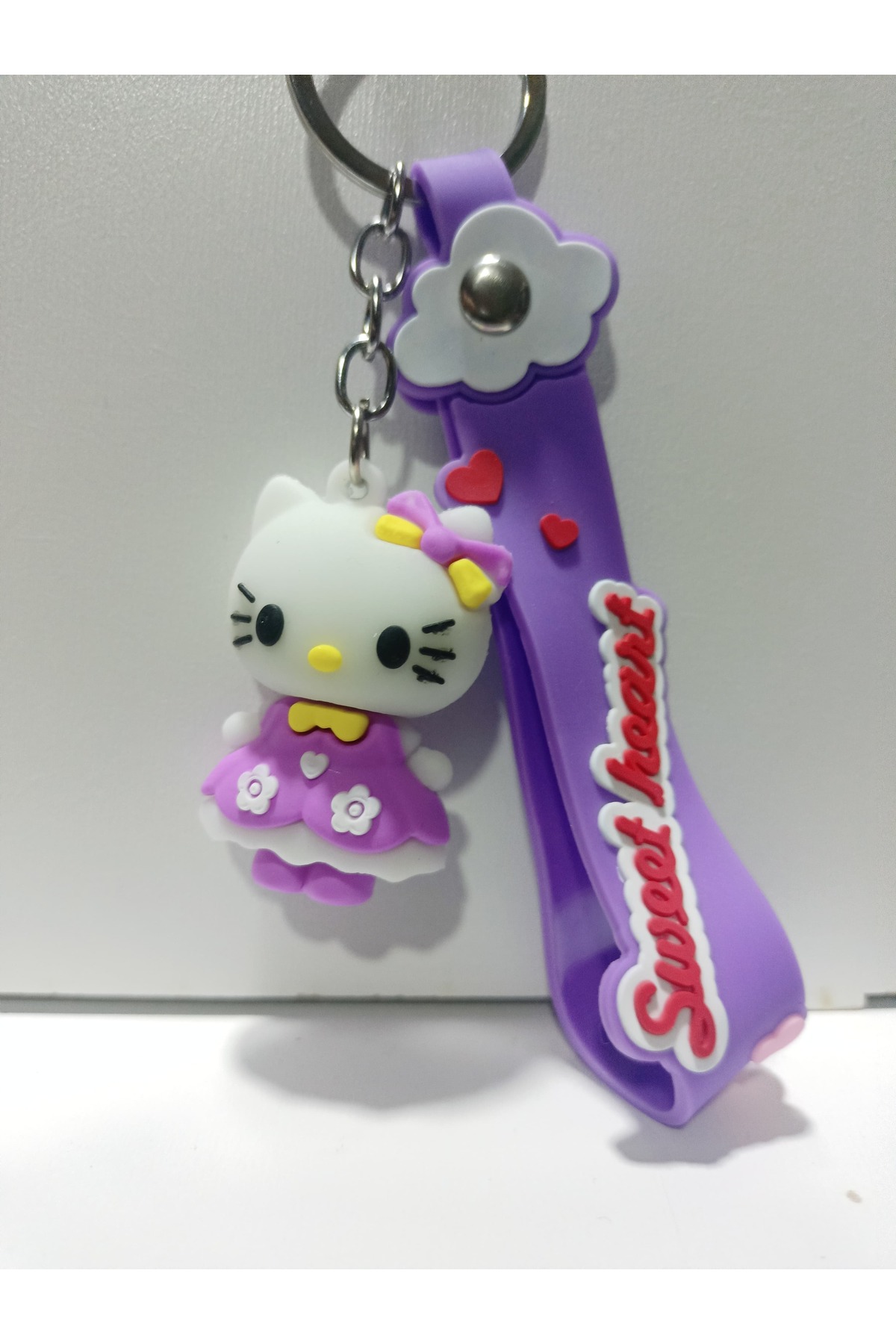 جلیقه کلید لوازم جانبی کیف جاکلیدی لوکس سیلیکونی بنفش گلدار HELLO KITTY Mugs and love