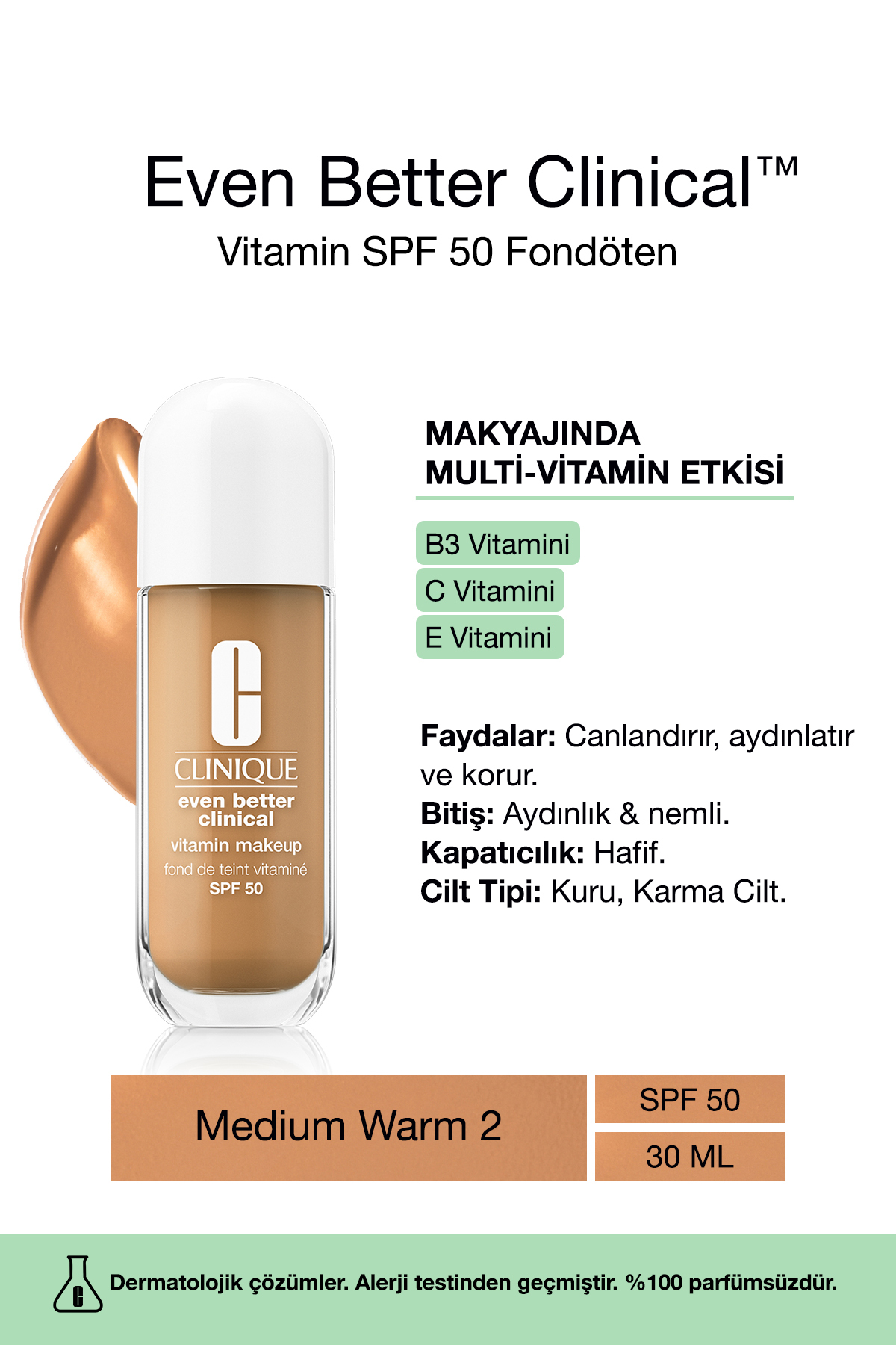 کرم پودر حتی بهتر ویتامین آرایش بالینی SPF 50 بنیاد رنگ: گرم متوسط ​​2 30ML | سی Clinique