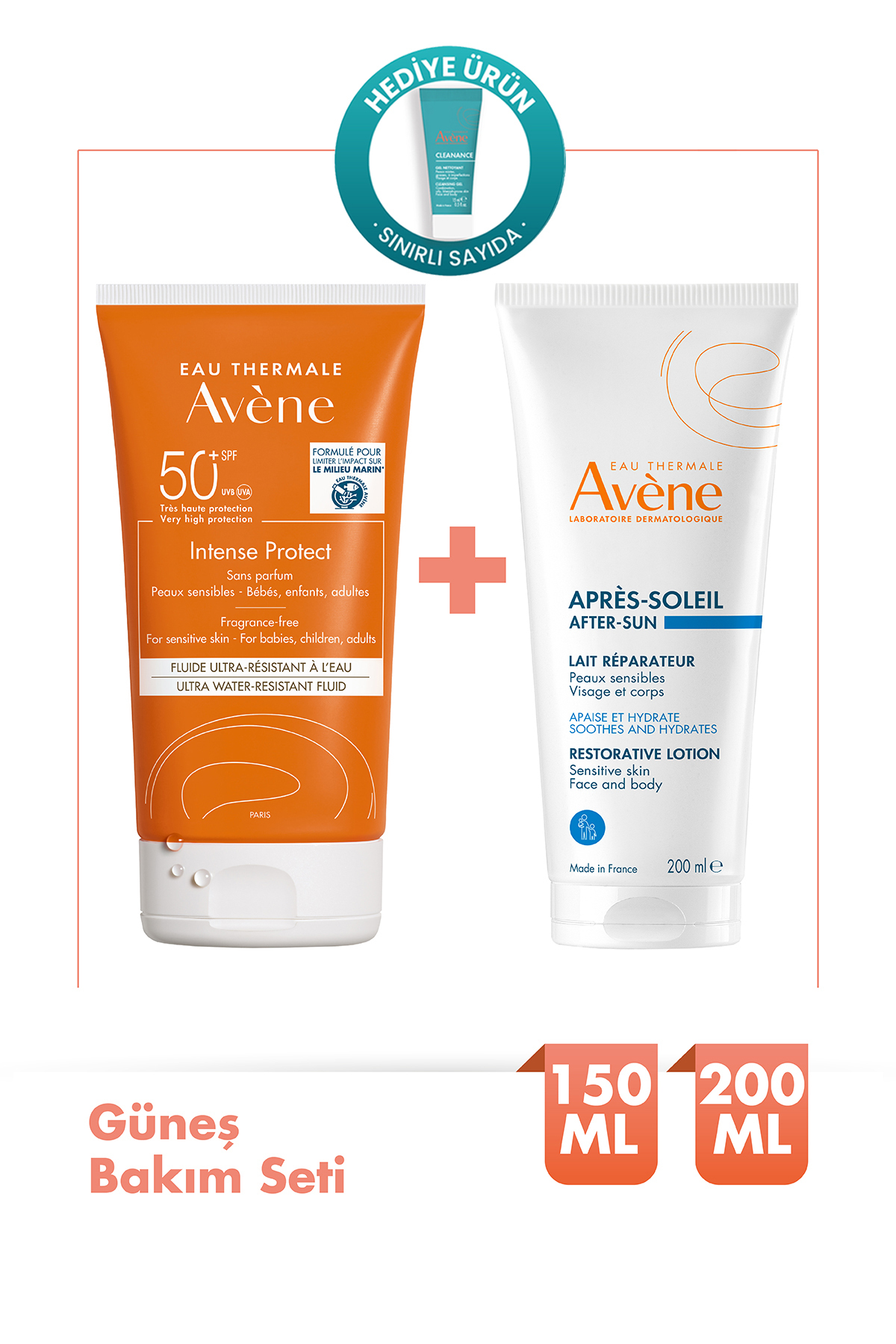 ست مراقبت پوست محافظت شدید SPF 50 کرم آفتاب 150 میل بعد از لوسیون تعمیر خورشید 200 Avene