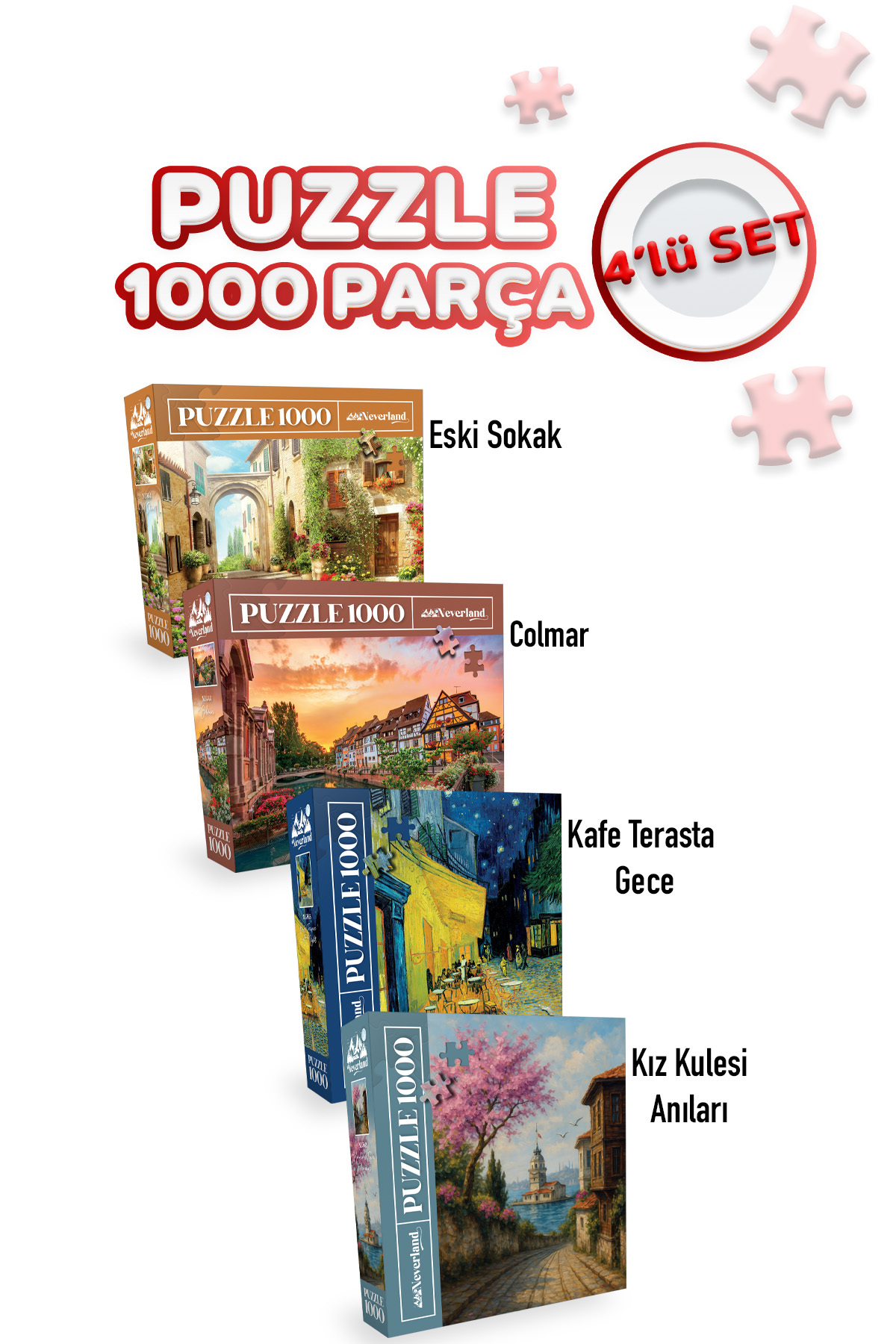 پازل 4 تیکه 1000 شب در تراس کافه و خاطرات برج دختر خیابان قدیمی کولمار Neverland