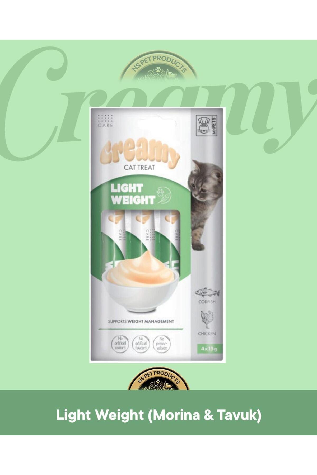 خوراک تشویقی مایع گربه ام‌پتس M-PETS Creamy Light Weight، طعم مرغ، ۴×۱۵ گرم