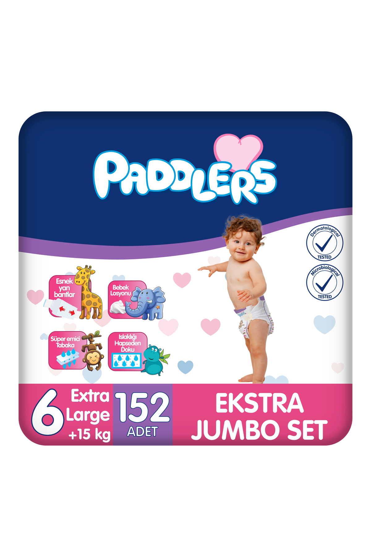 پوشک بچه سایز 6 X LARGE 152 تکه 15+ کیلوگرم ست جامبو اضافی اورجینال Paddlers